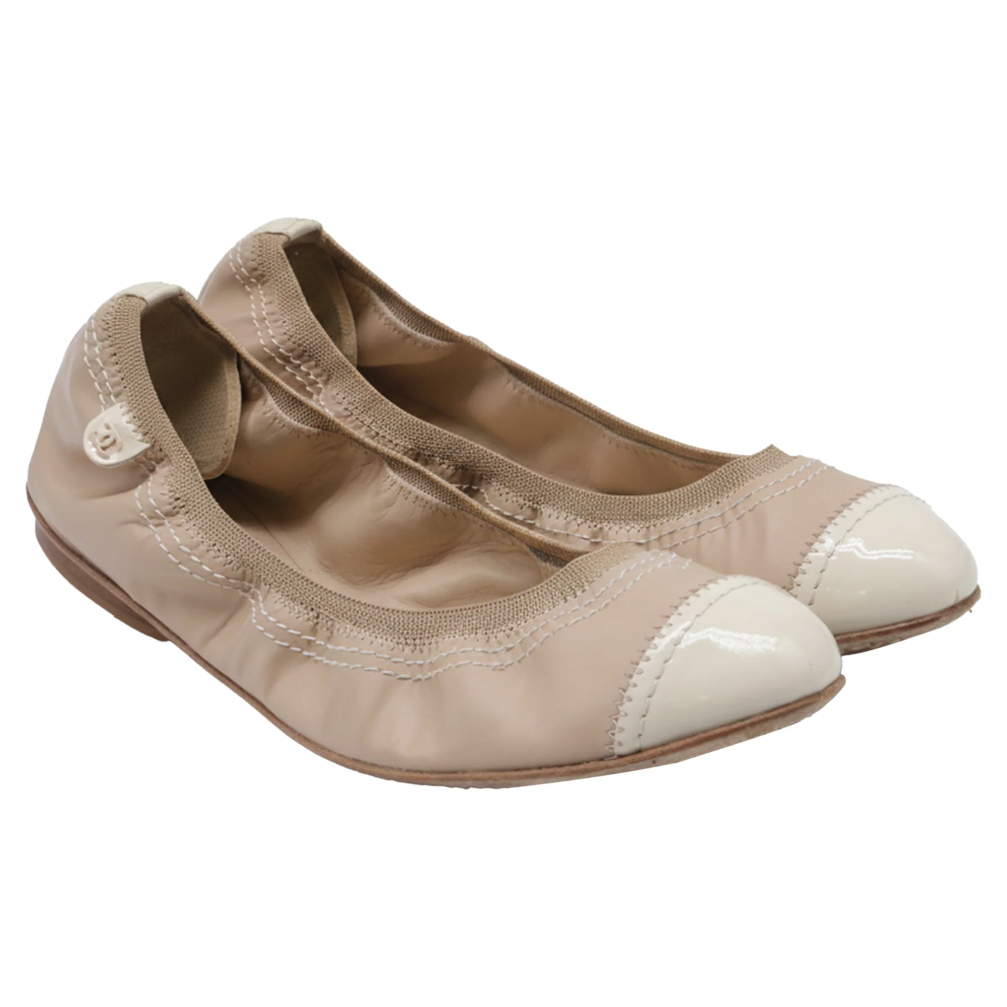 Women's Chanel CC Cap-Toe Ballet Flats in Beige Leather - Image 3
