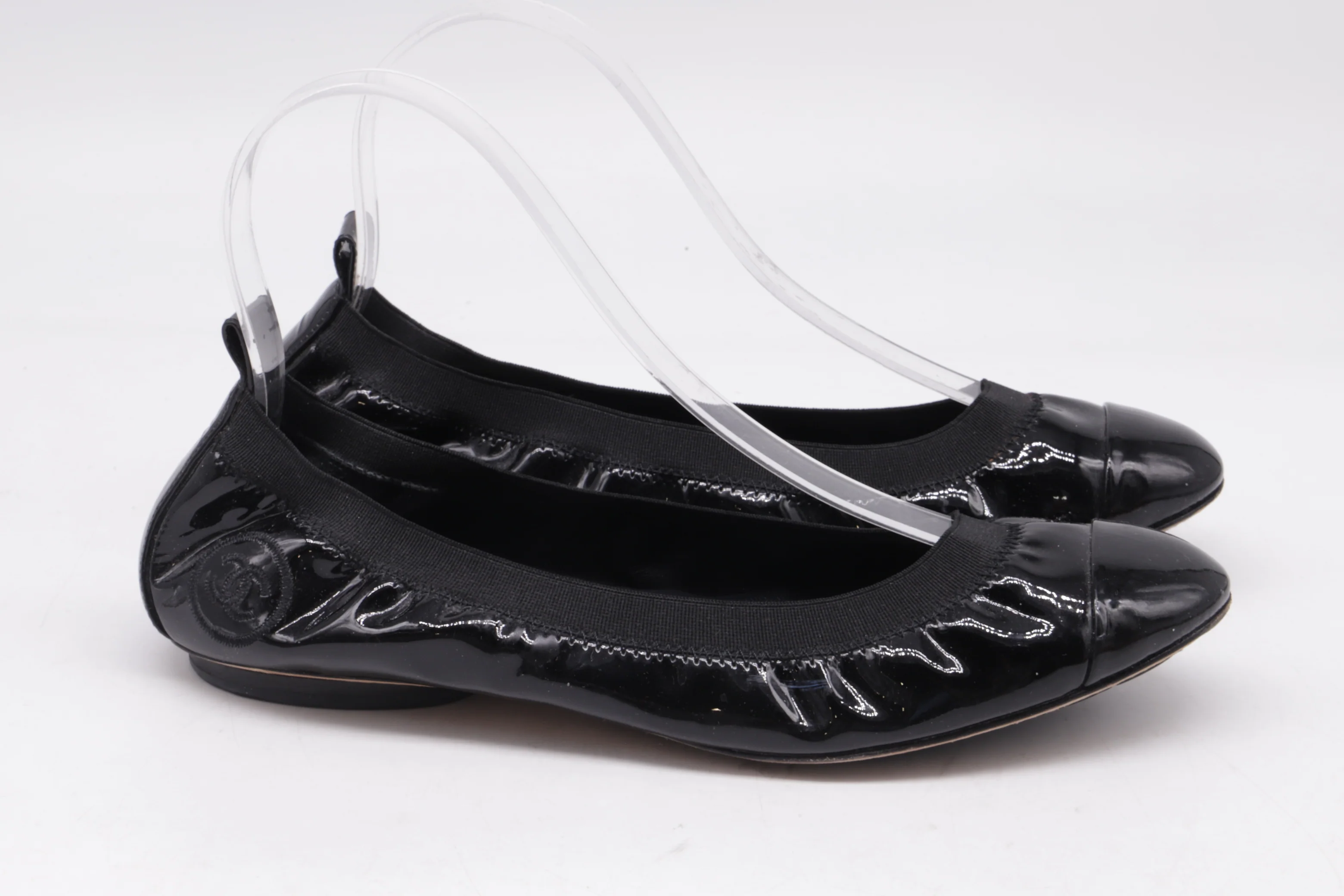 Women's Chanel CC Cap-Toe Ballet Flats in Black Patent Leather - Image 10