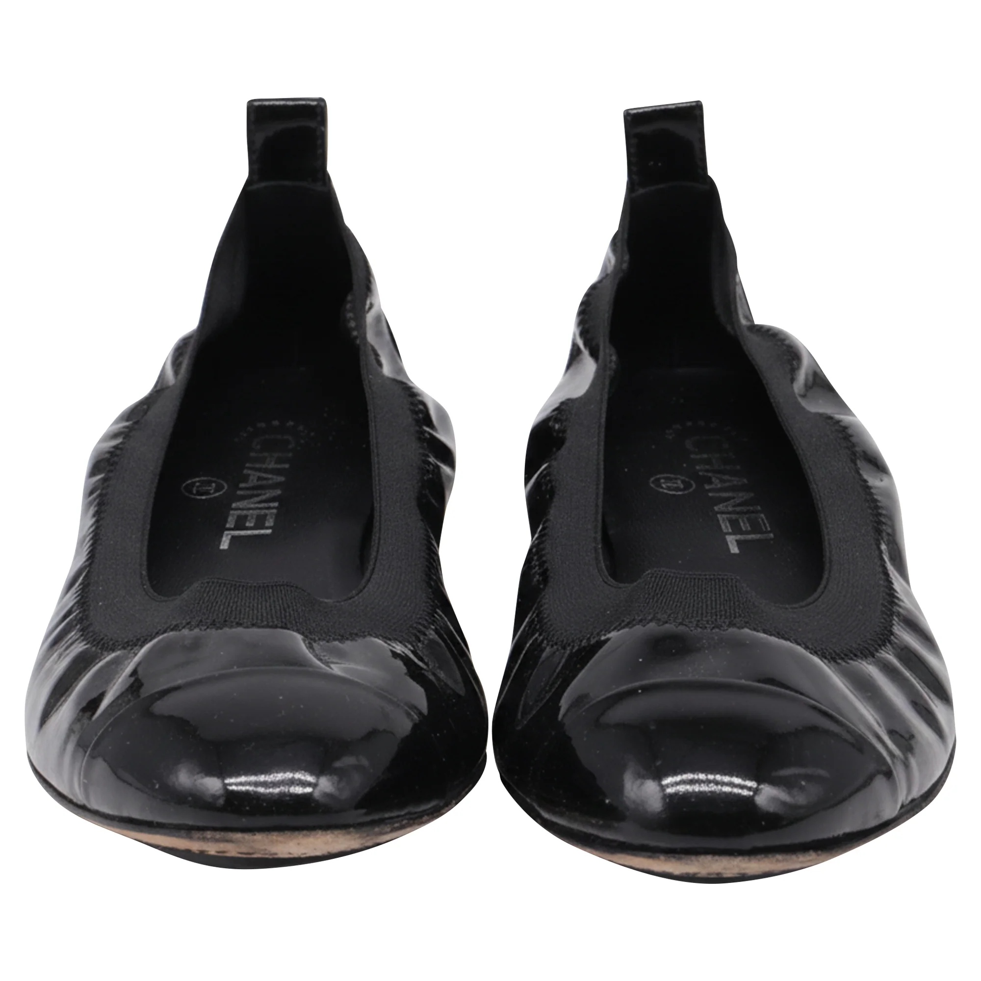 Women's Chanel CC Cap-Toe Ballet Flats in Black Patent Leather - Image 2