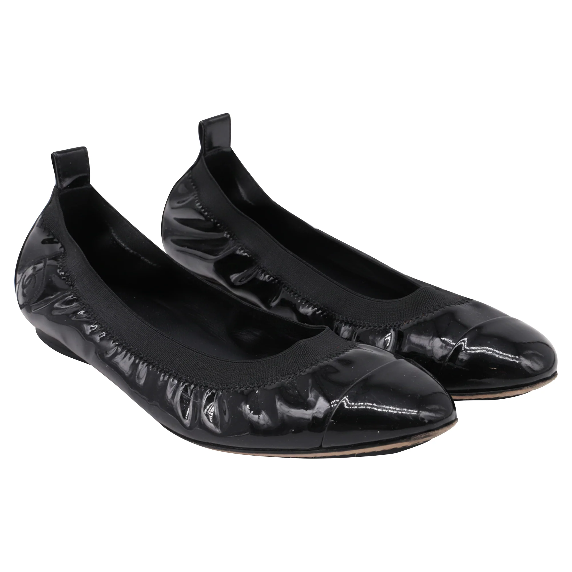 Women's Chanel CC Cap-Toe Ballet Flats in Black Patent Leather - Image 3