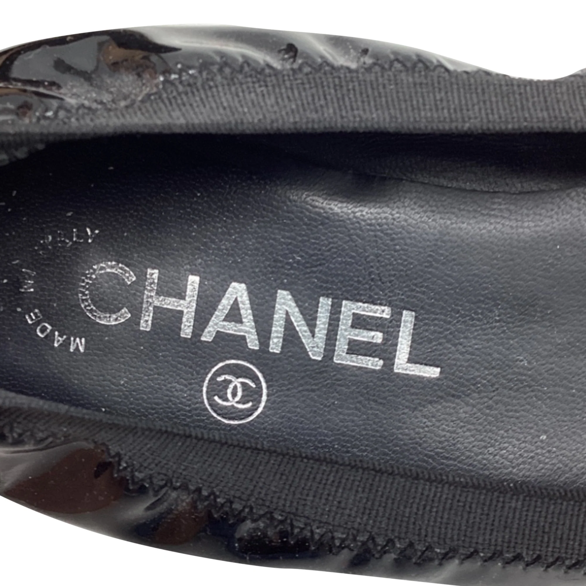 Women's Chanel CC Cap-Toe Ballet Flats in Black Patent Leather - Image 9