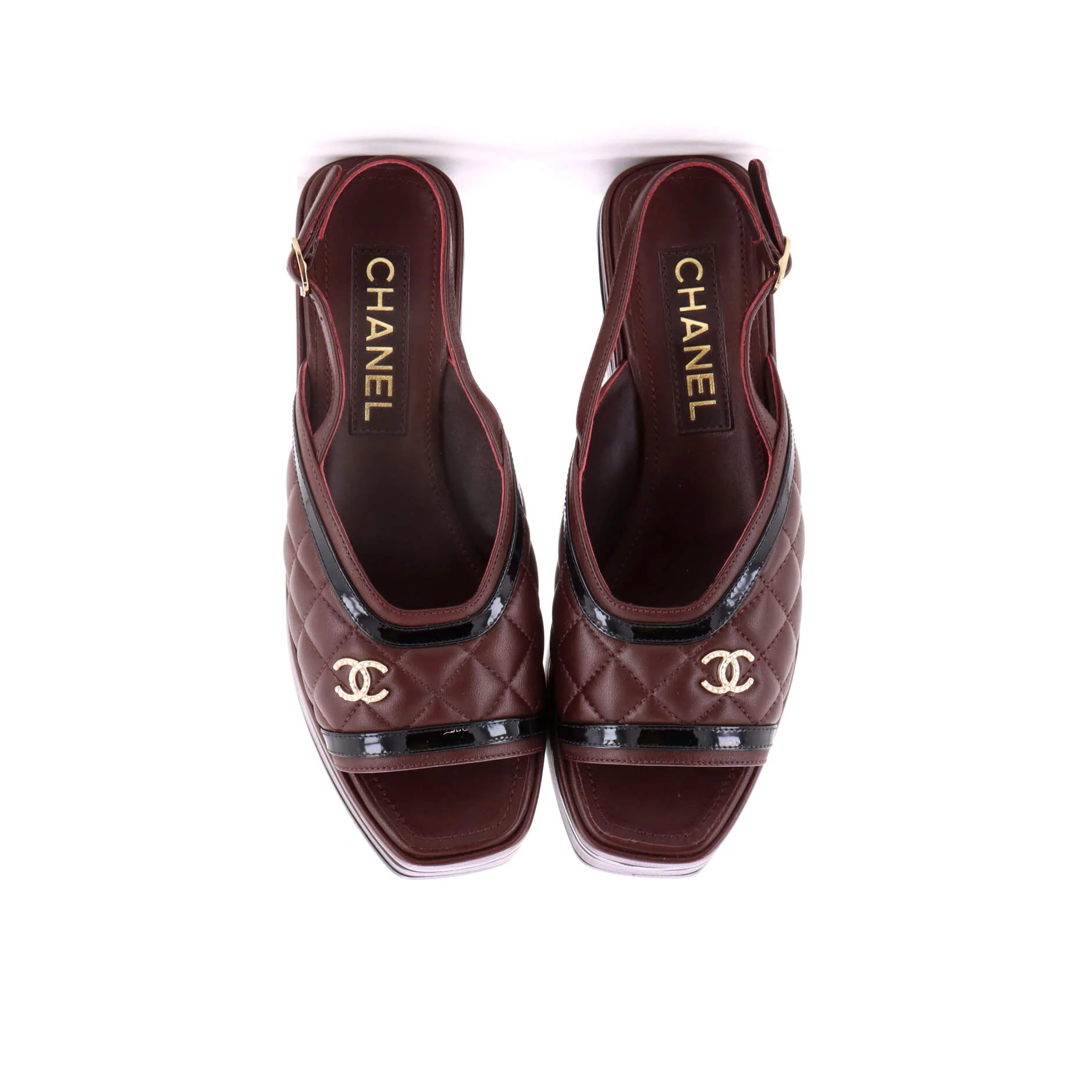 Women's Pearl CC Slingback Platform Sandals Quilted Leather with Patent - Image 2