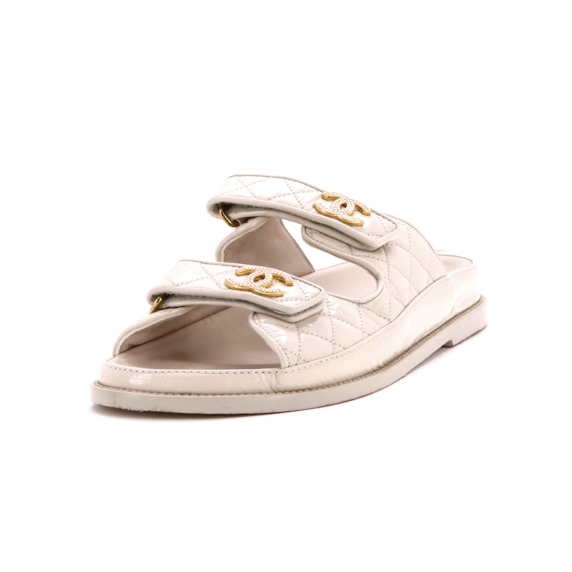 Women's Velcro Open Back Dad Sandals Quilted Shiny Calfskin