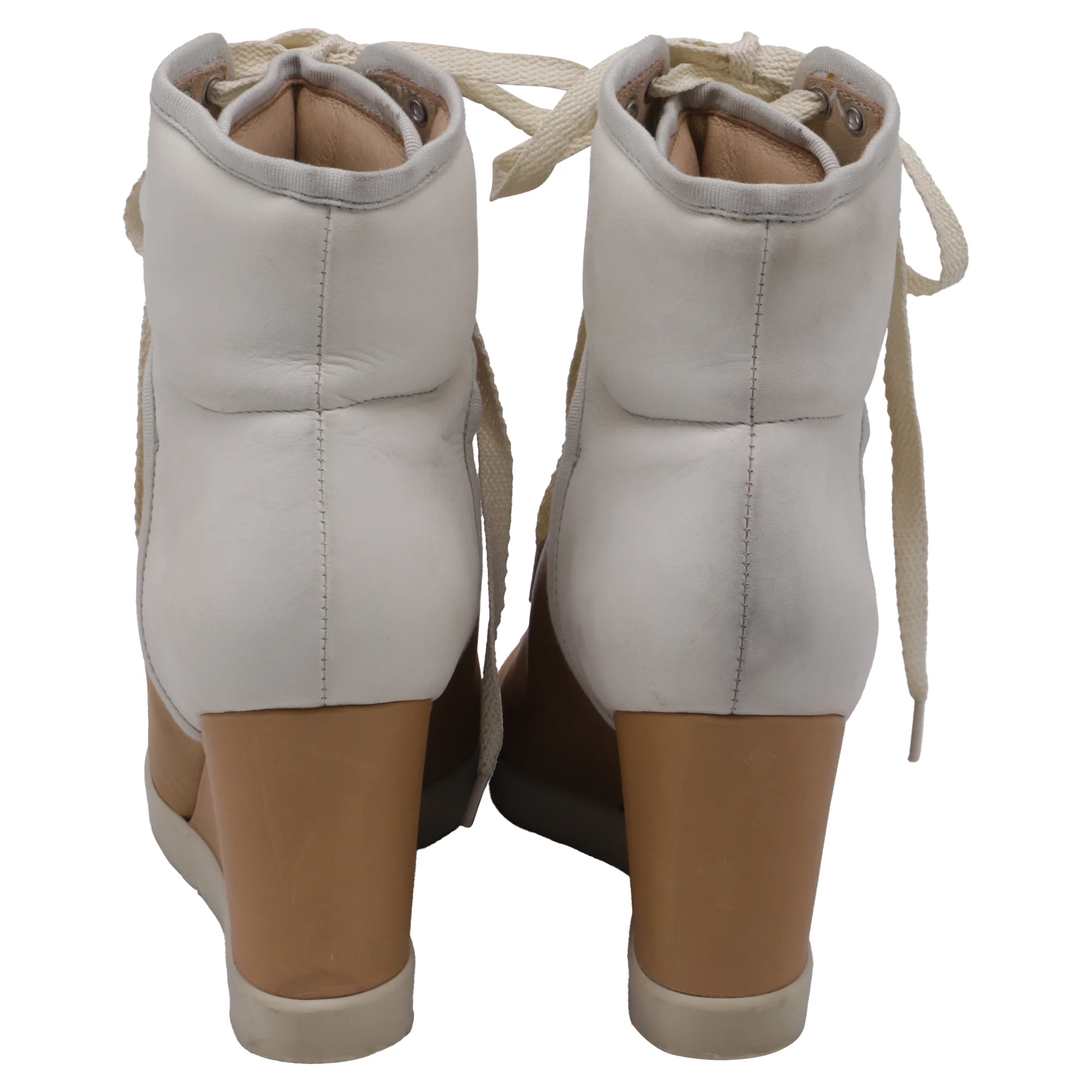 Women's  See by Chloé High-Top Wedge Sneakers in Brown and White Leather - Image 5