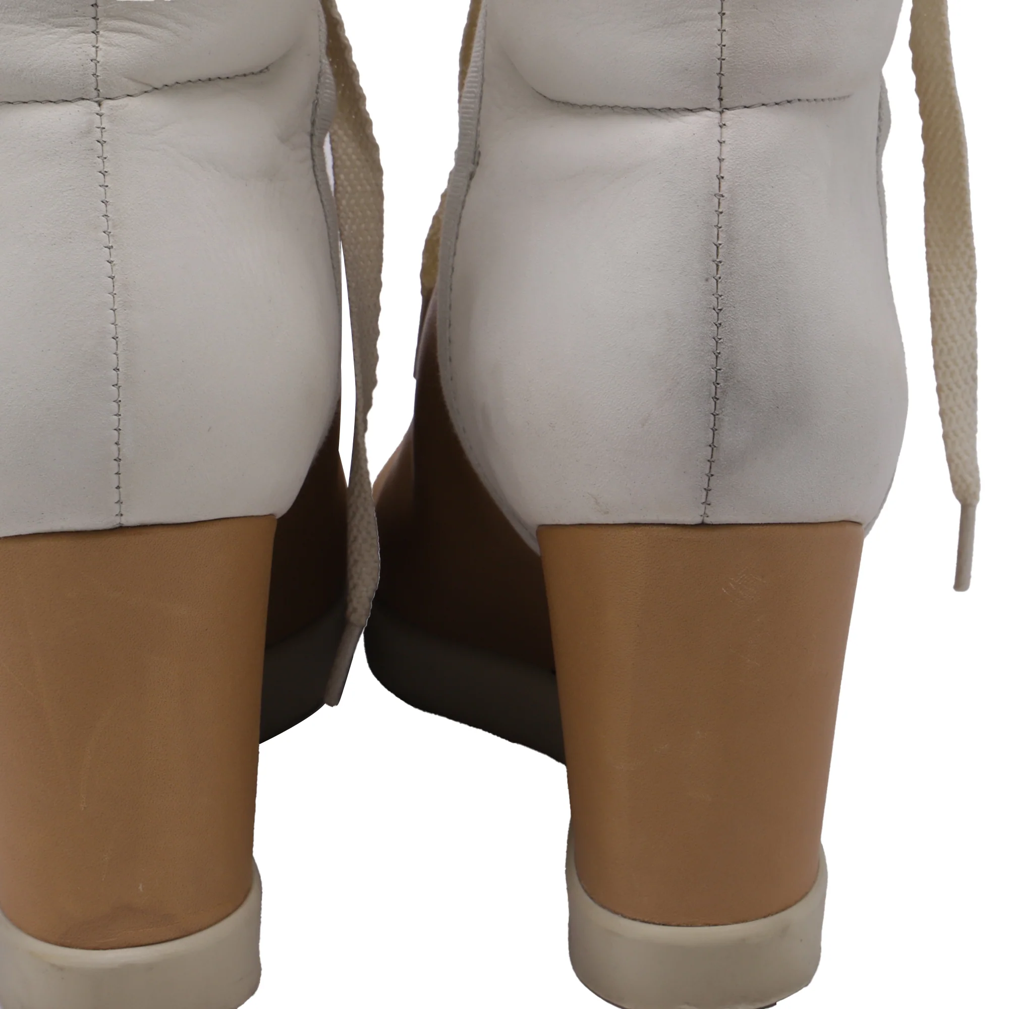 Women's  See by Chloé High-Top Wedge Sneakers in Brown and White Leather - Image 6