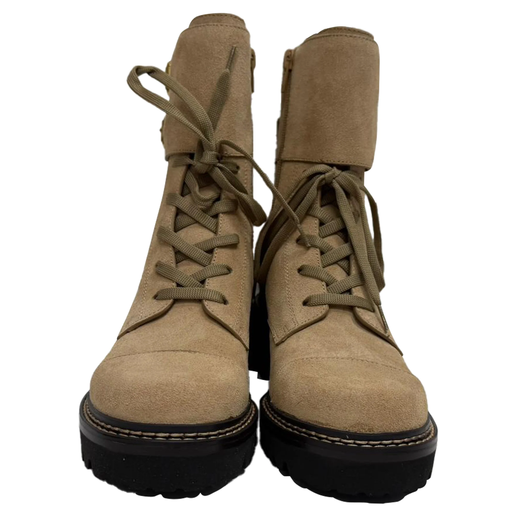 Women's See by Chloé Mallory Combat Ankle Boots in Beige Suede - Image 2