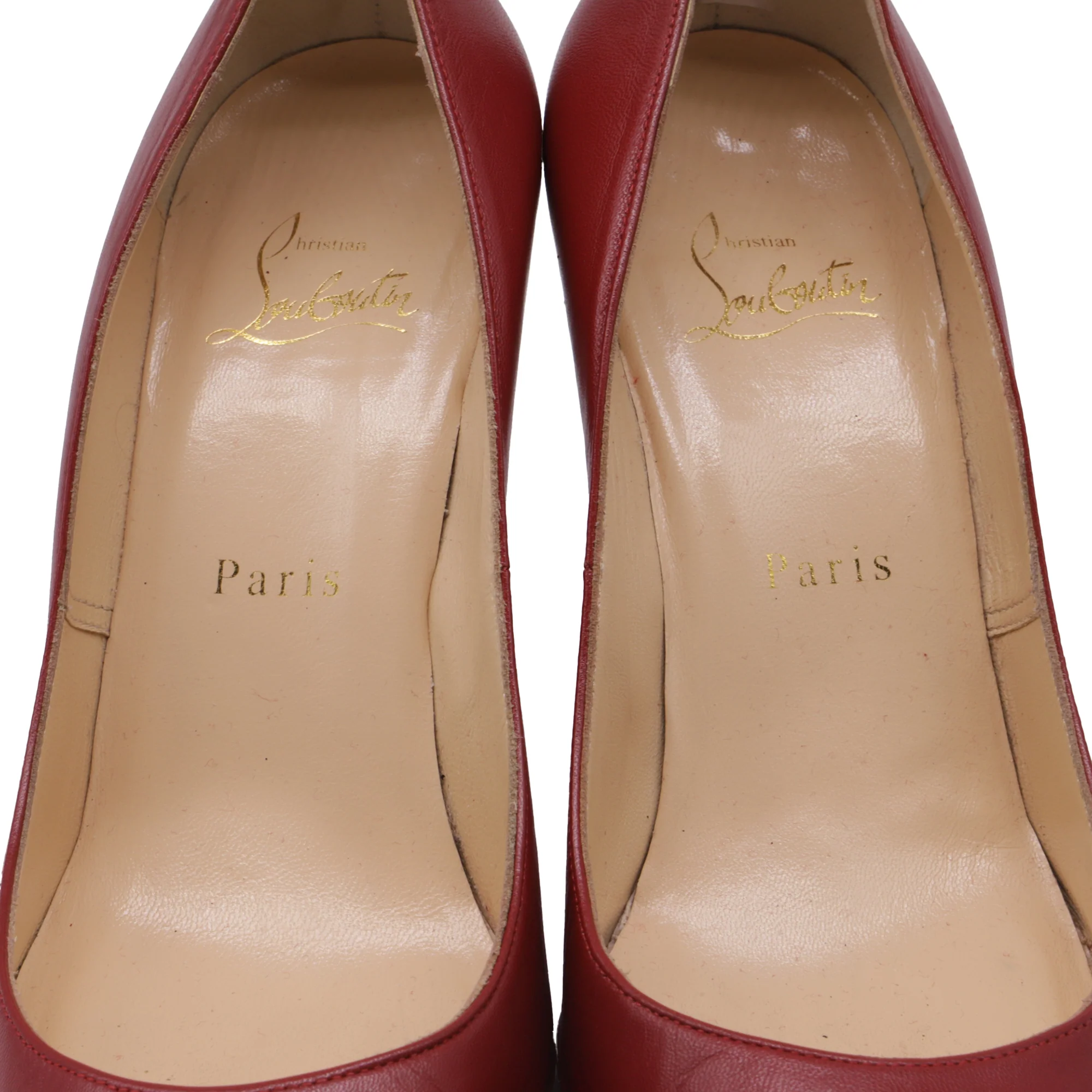 Women's Christian Louboutin Geo Spike Pumps in Burgundy Leather - Image 7