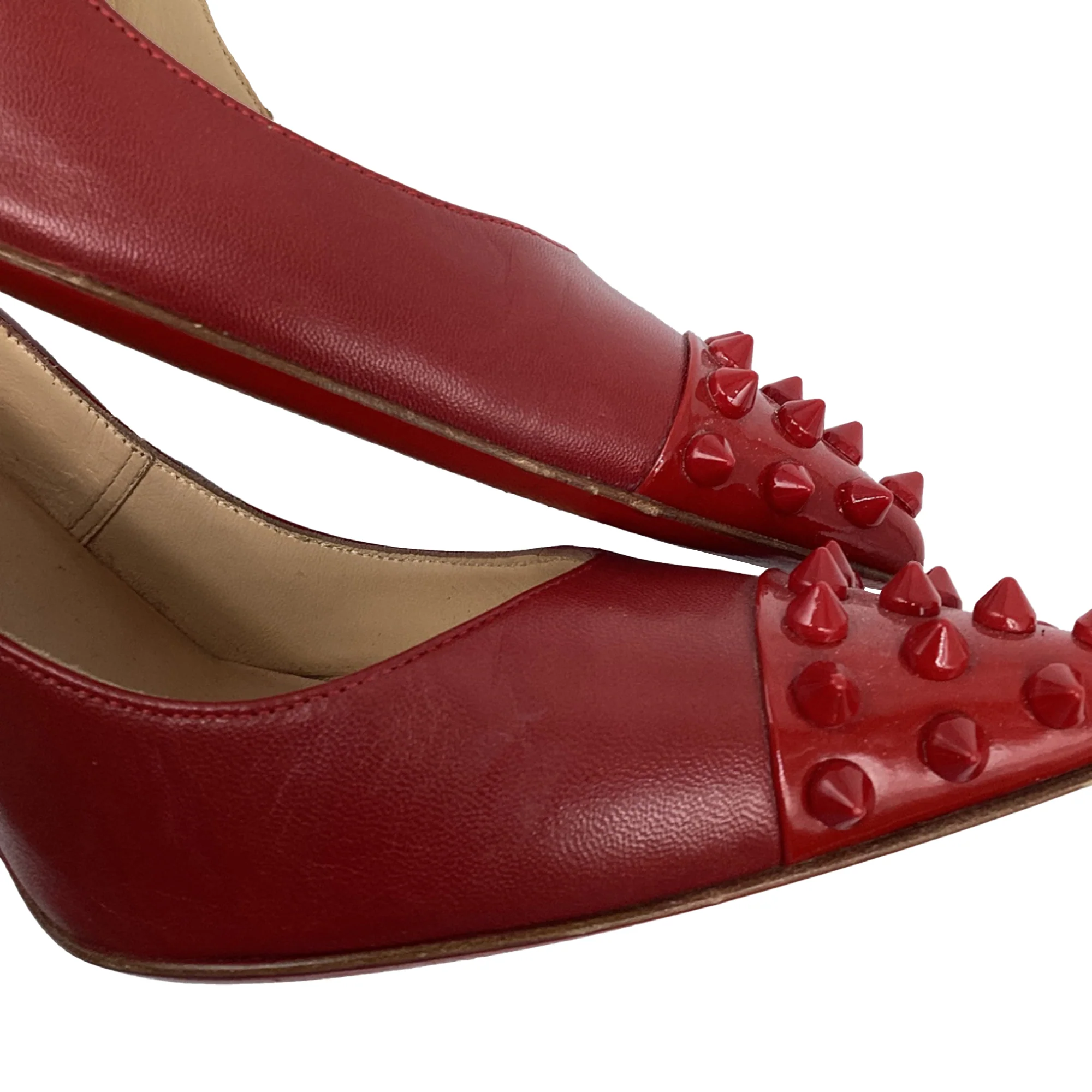 Women's Christian Louboutin Geo Spike Pumps in Burgundy Leather - Image 9