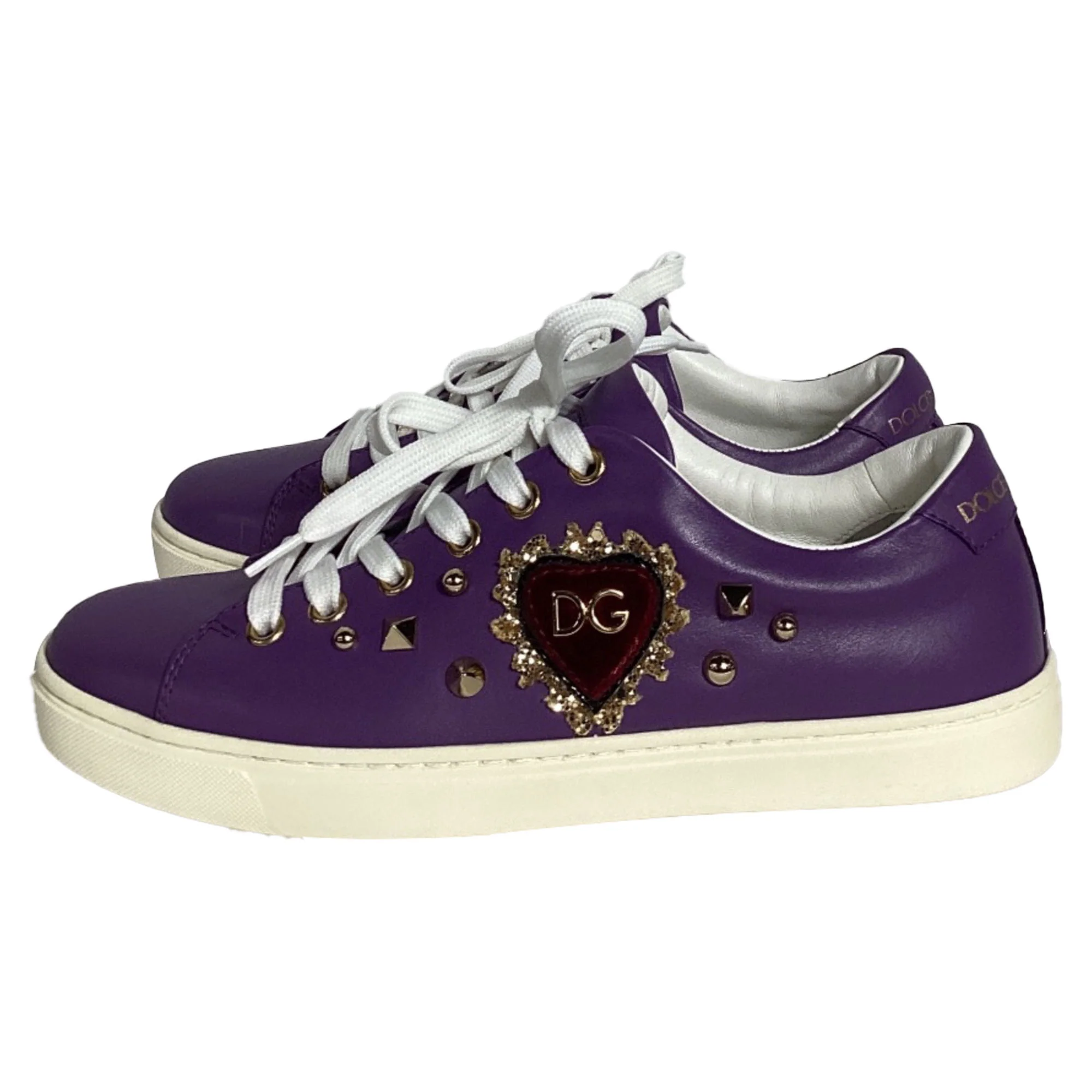 Women's Dolce and Gabbana Sacred Heart Sneakers in Purple Leather - Image 4