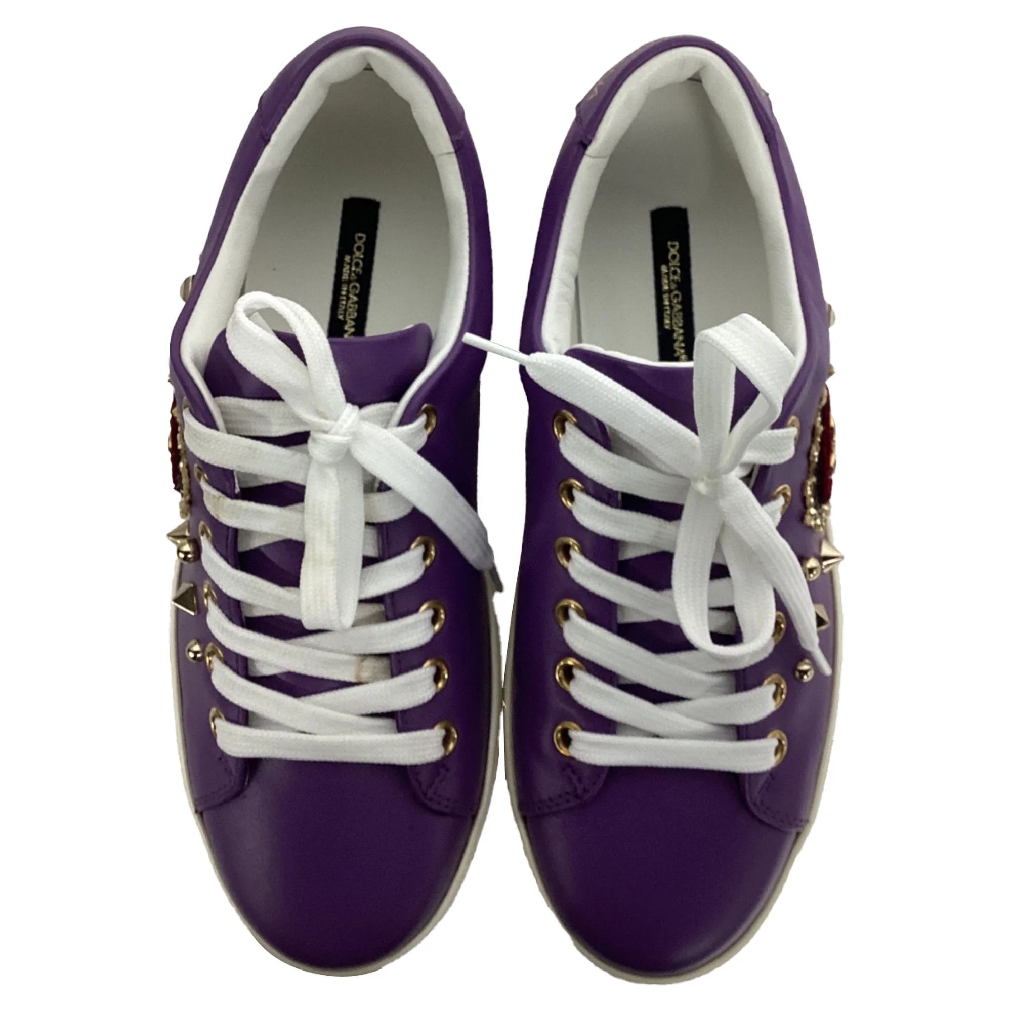 Women's Dolce and Gabbana Sacred Heart Sneakers in Purple Leather - Image 5