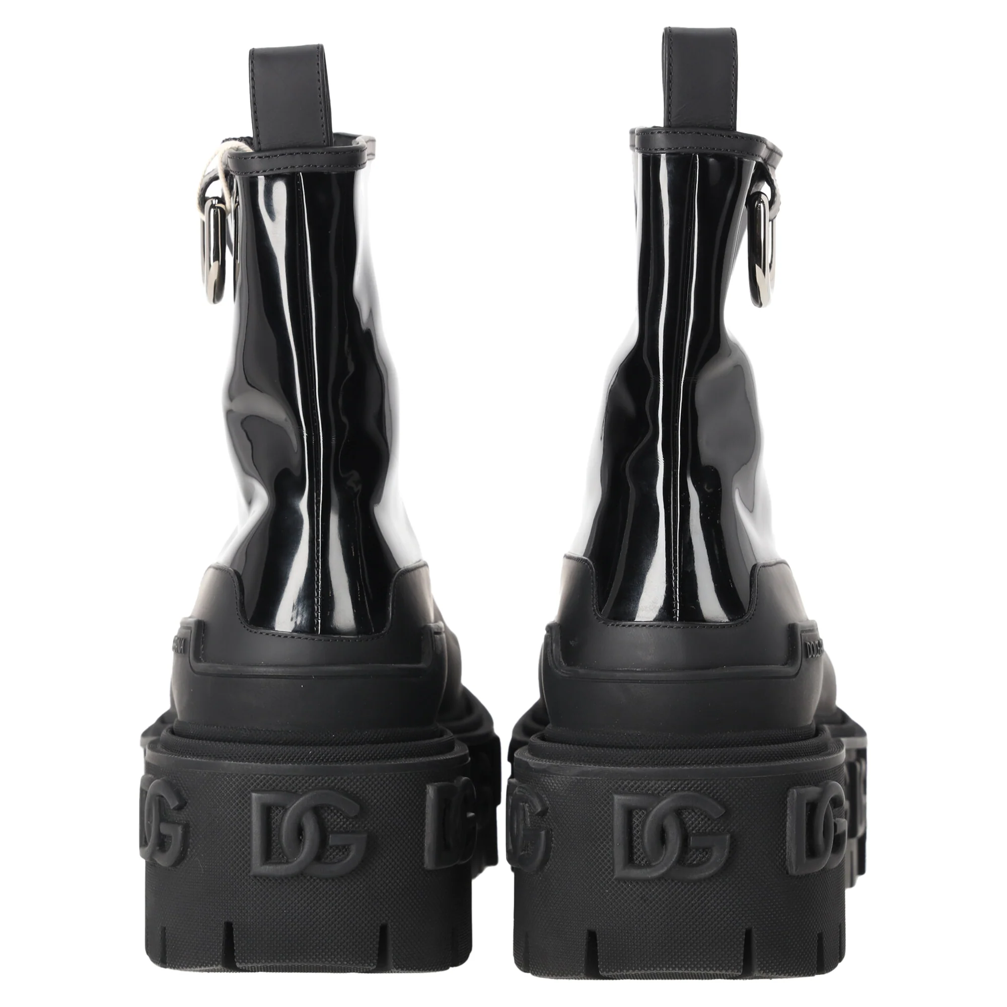 Women's Dolce & Gabbana High Trekking Zip Front Ankle Boots in Black Patent Leather - Image 3