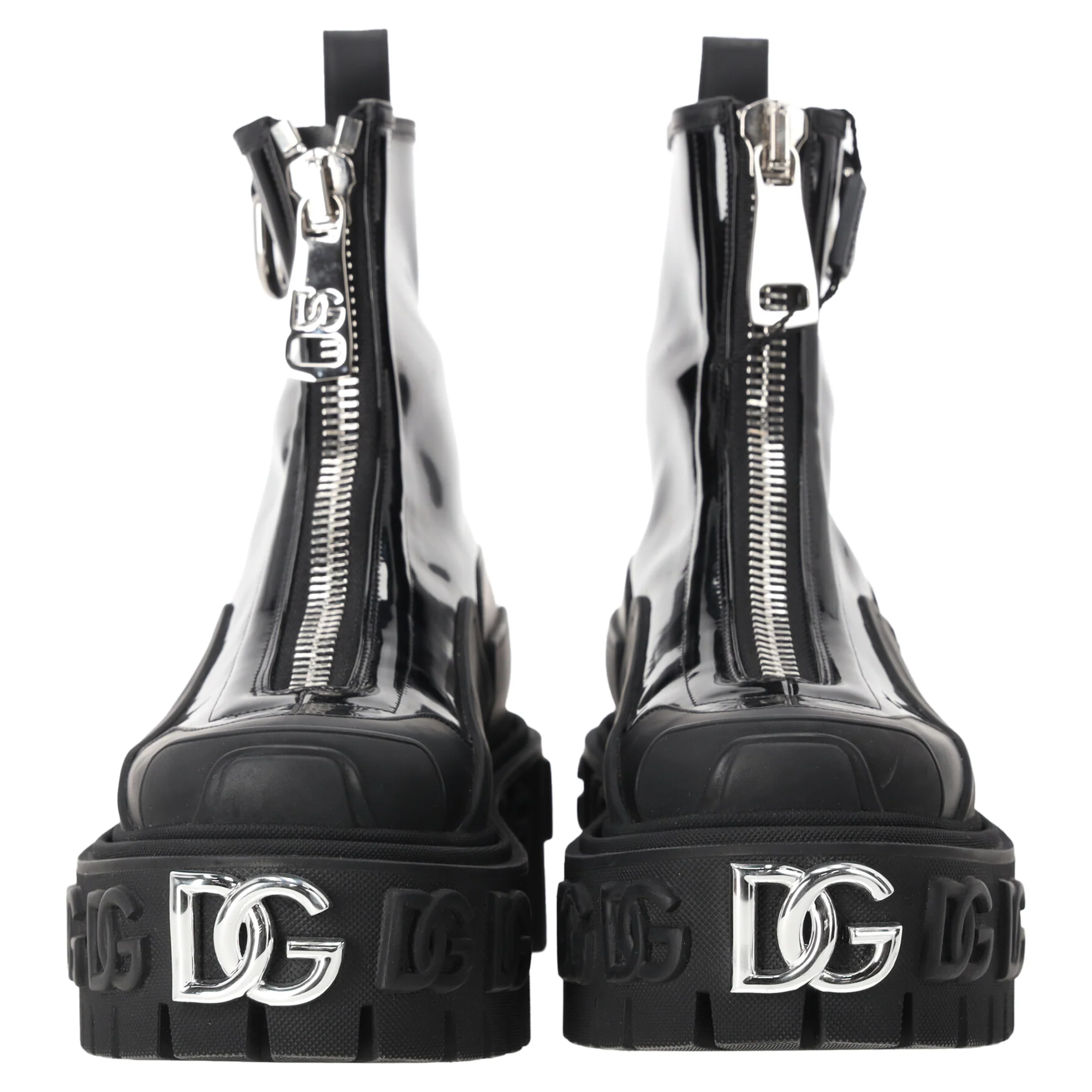 Women's Dolce & Gabbana High Trekking Zip Front Ankle Boots in Black Patent Leather - Image 4
