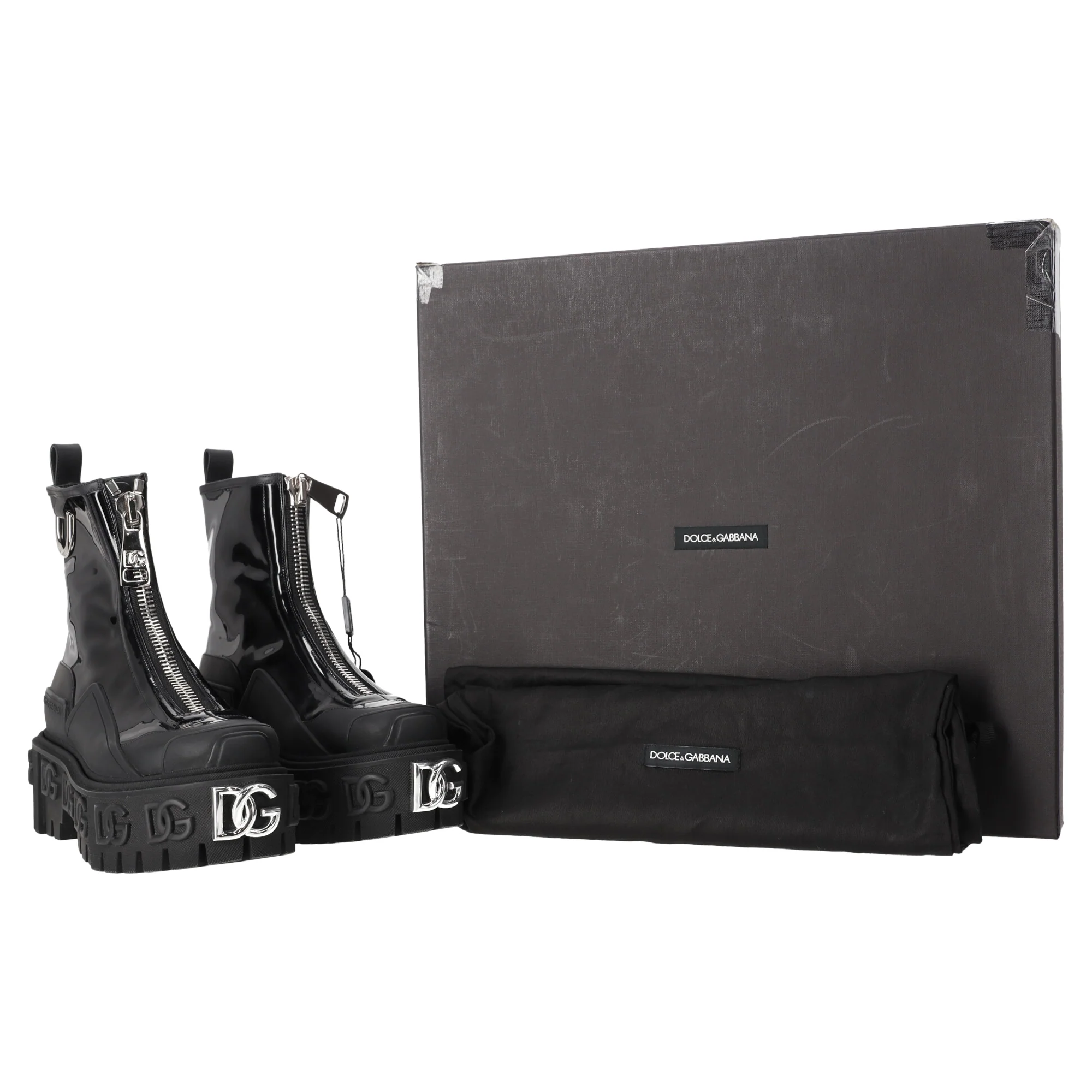 Women's Dolce & Gabbana High Trekking Zip Front Ankle Boots in Black Patent Leather - Image 6