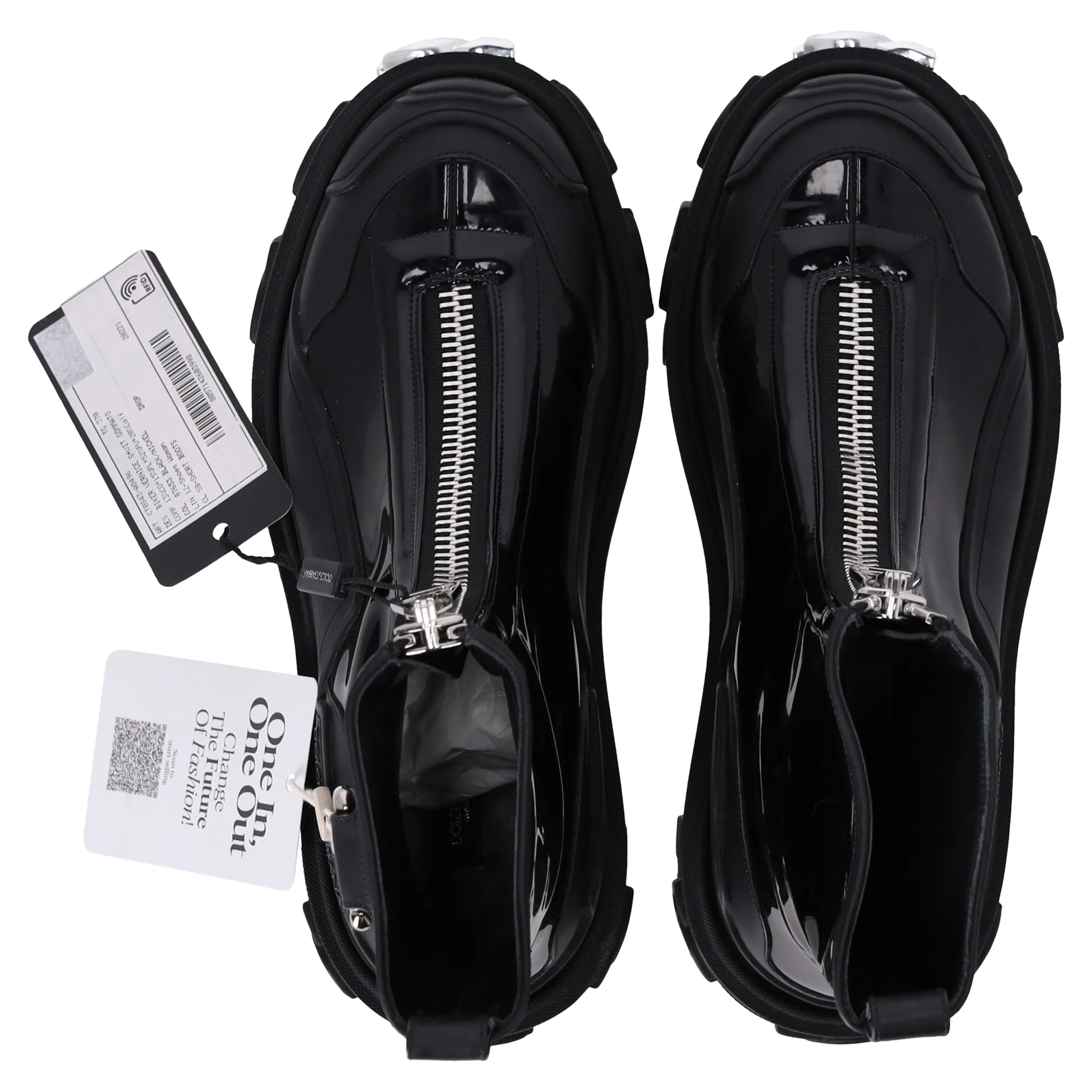 Women's Dolce & Gabbana High Trekking Zip Front Ankle Boots in Black Patent Leather - Image 7
