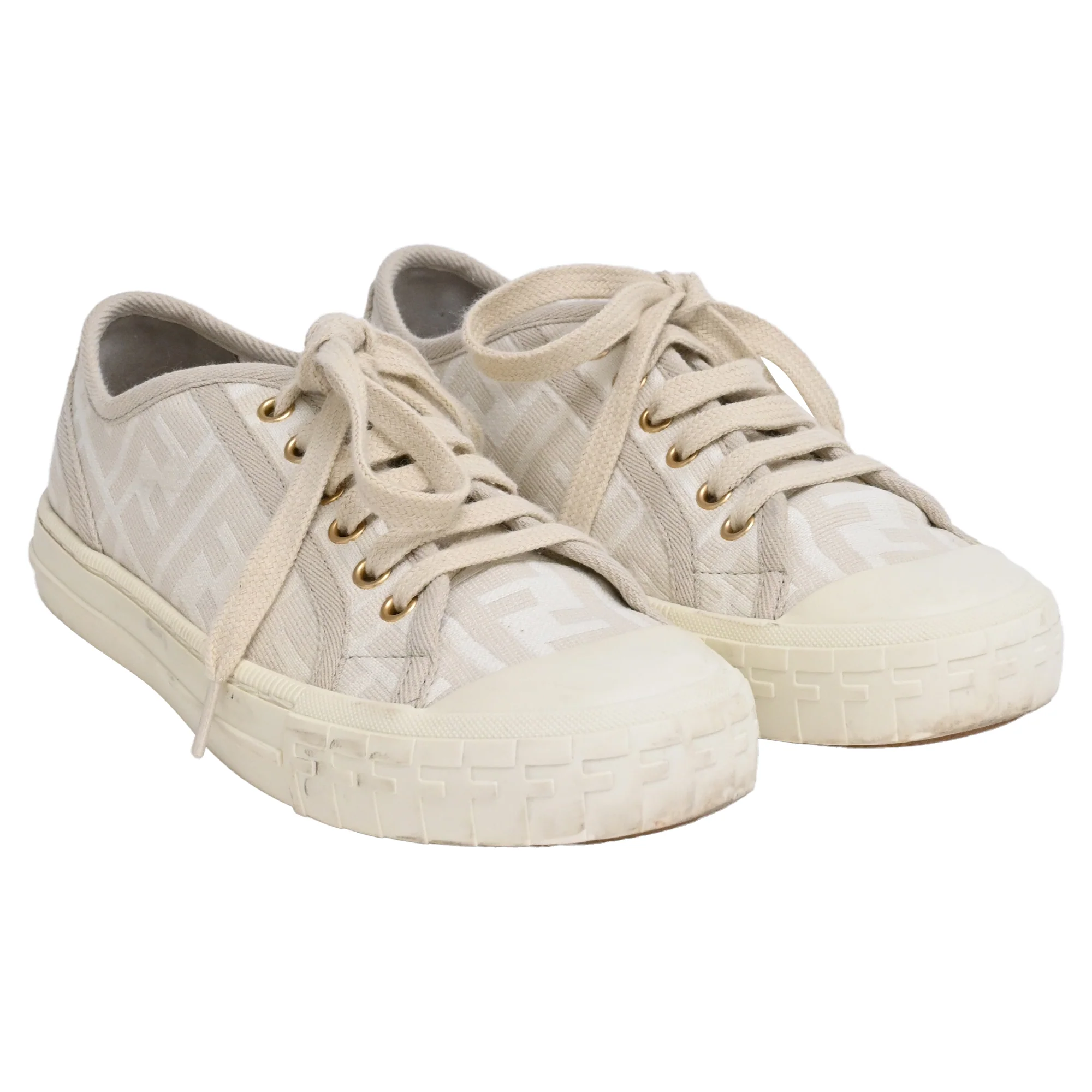 Women's Fendi Domino Low Top Sneakers in White Canvas - Image 4