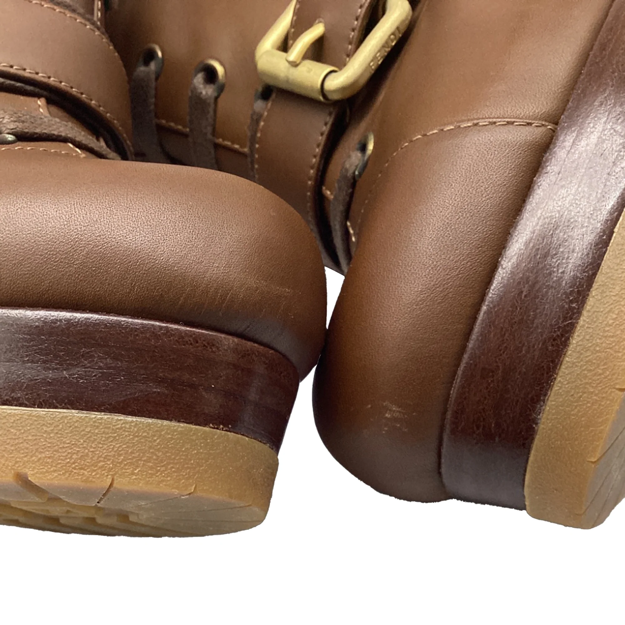 Women's Fendi Lace-Up Buckled Platform Ankle Boots in Brown Leather - Image 9