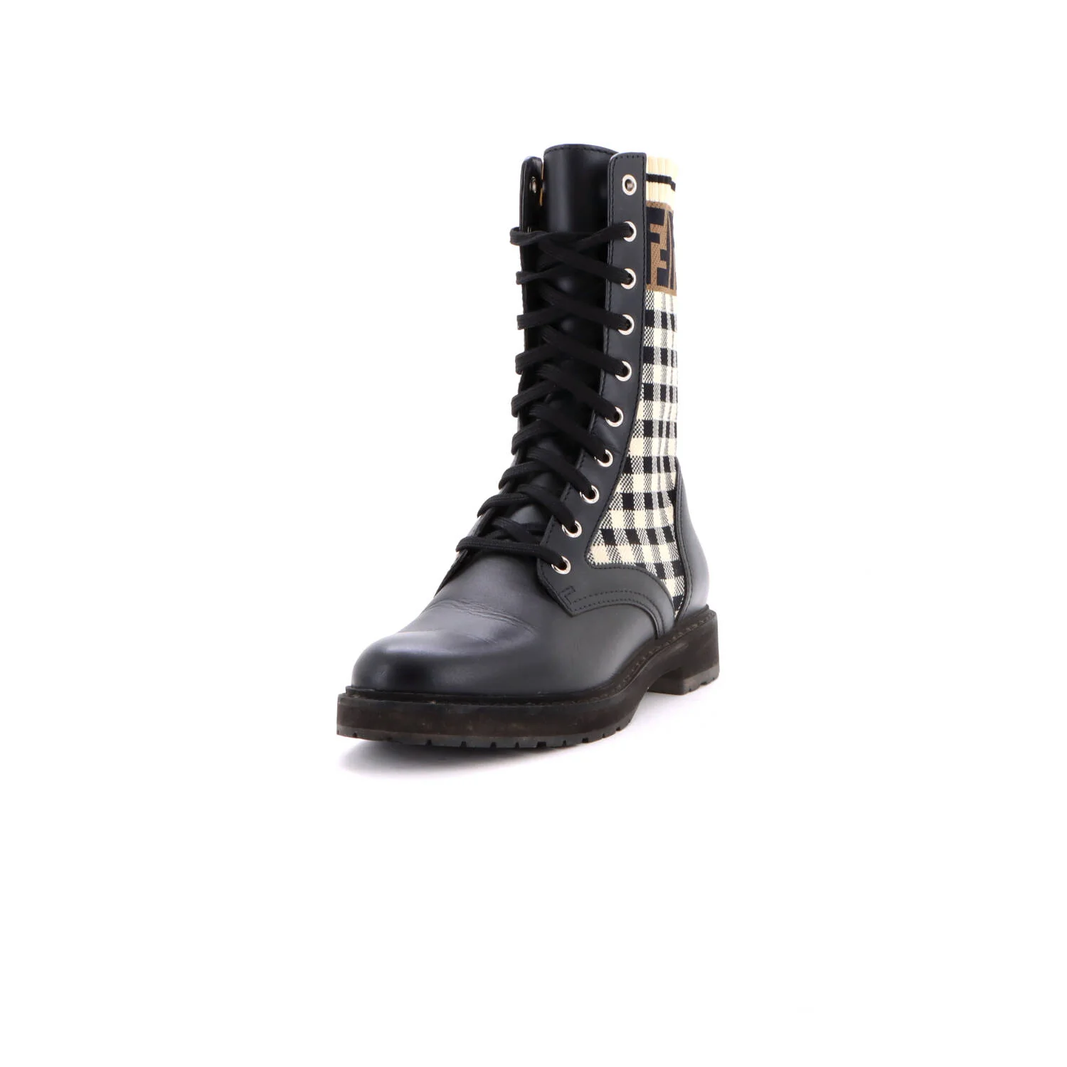 Women's Rockoko Combat Boots Leather and Zucca Knit Stretch Fabric