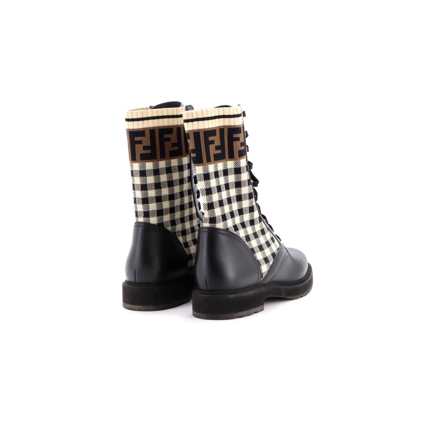 Women's Rockoko Combat Boots Leather and Zucca Knit Stretch Fabric - Image 3