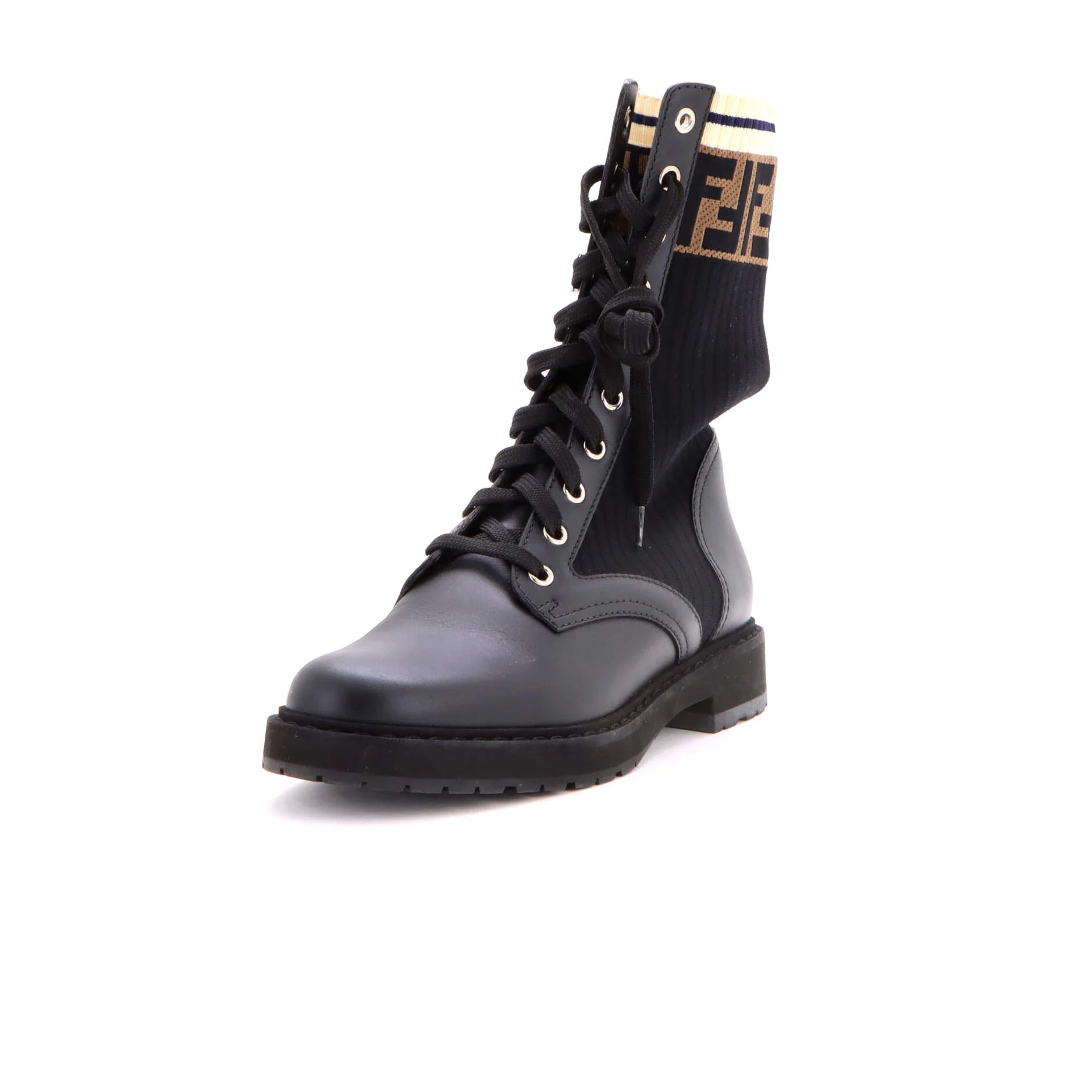 Women's Rockoko Combat Boots Leather with Knit Stretch Fabric and Zucca Trim
