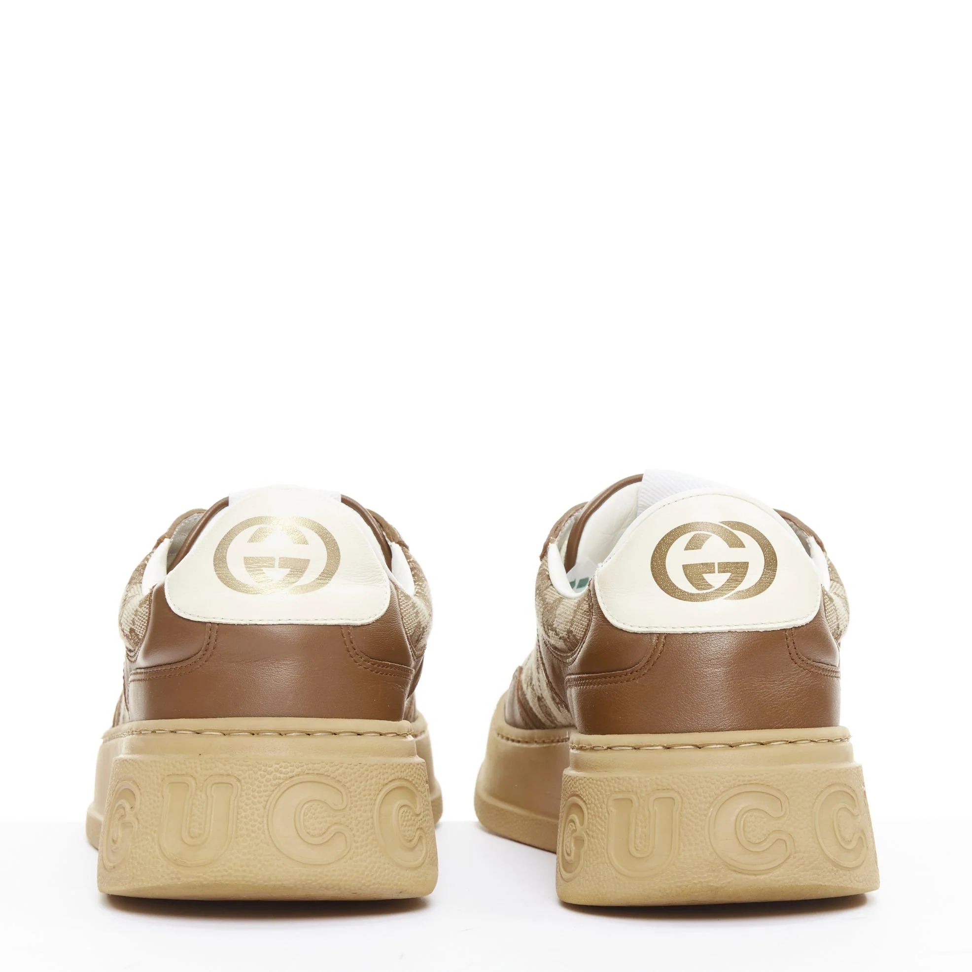 Men's GUCCI brown leather canvas GG monogram logo chunky platform sneaker UK9.5 EU43.5 - Image 5