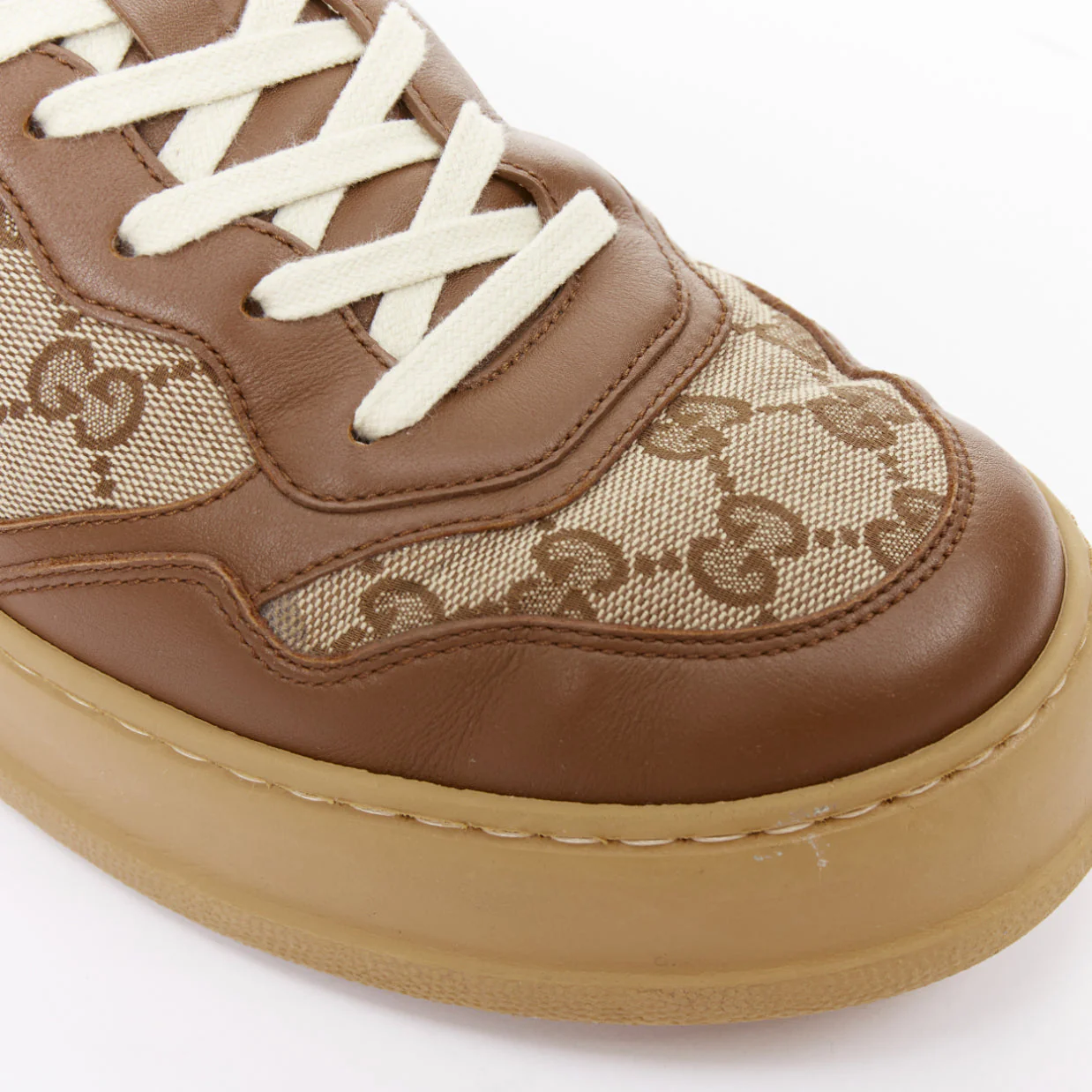 Men's GUCCI brown leather canvas GG monogram logo chunky platform sneaker UK9.5 EU43.5 - Image 7