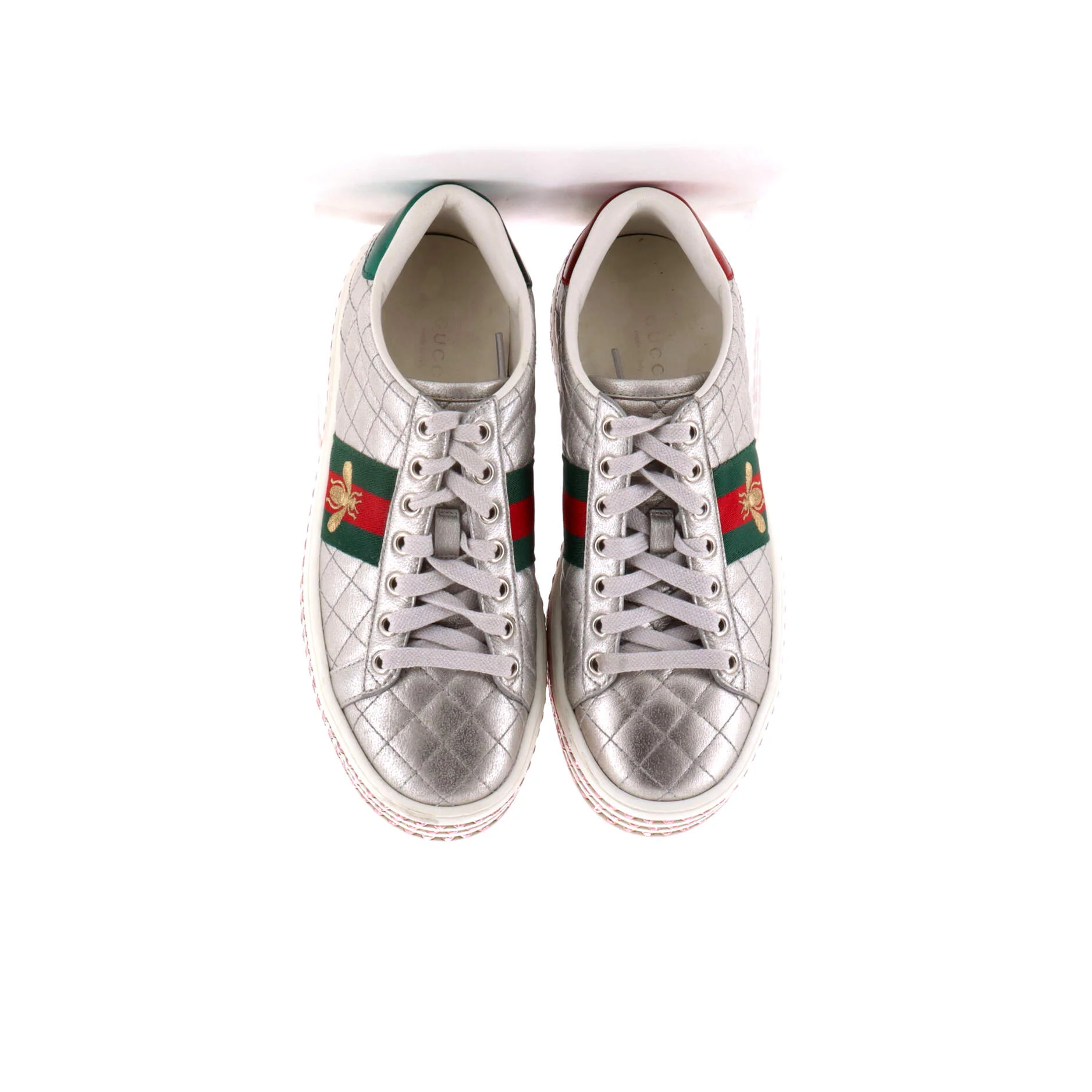 Women's Ace Web Platform Sneakers Quilted Leather with Crystals - Image 2