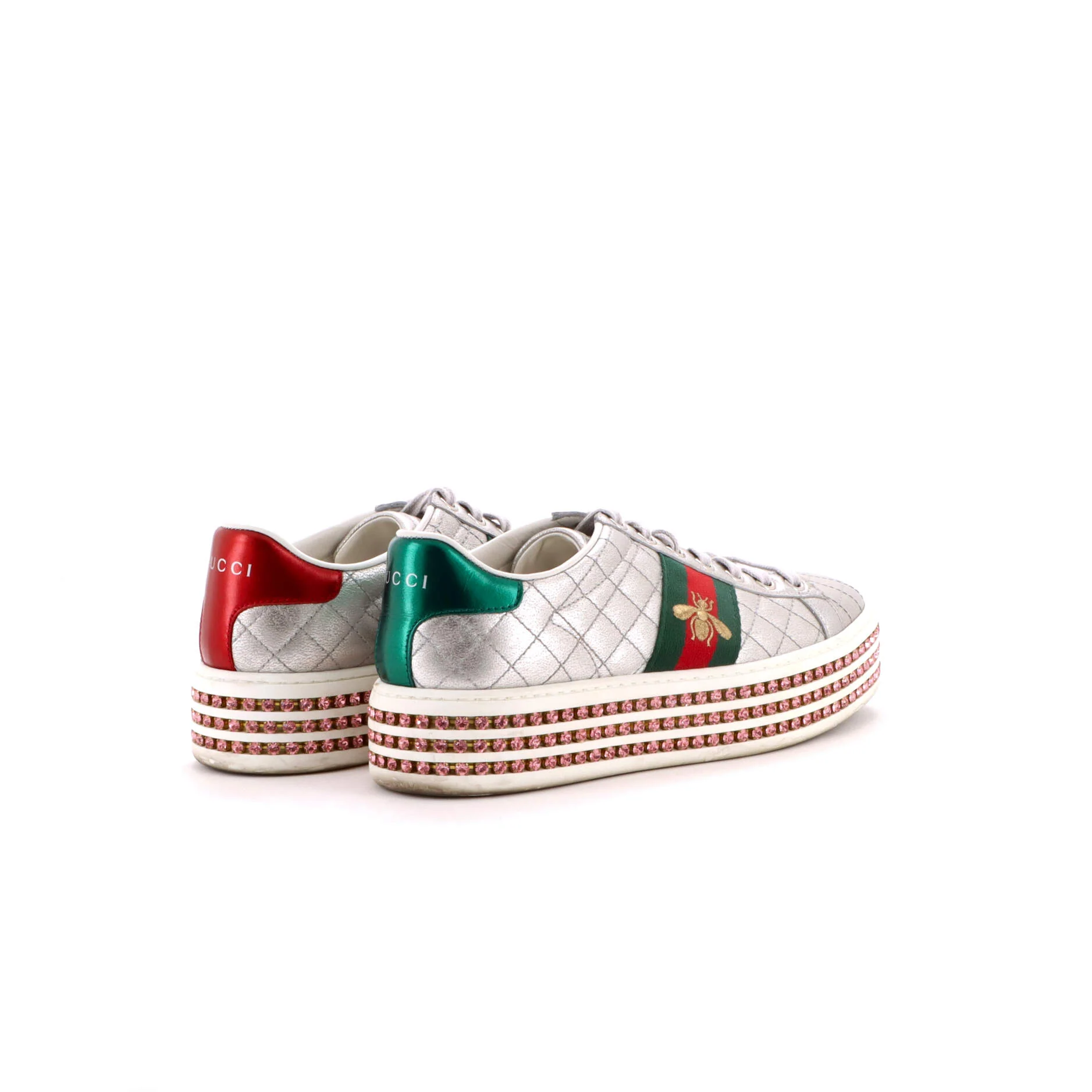 Women's Ace Web Platform Sneakers Quilted Leather with Crystals - Image 3