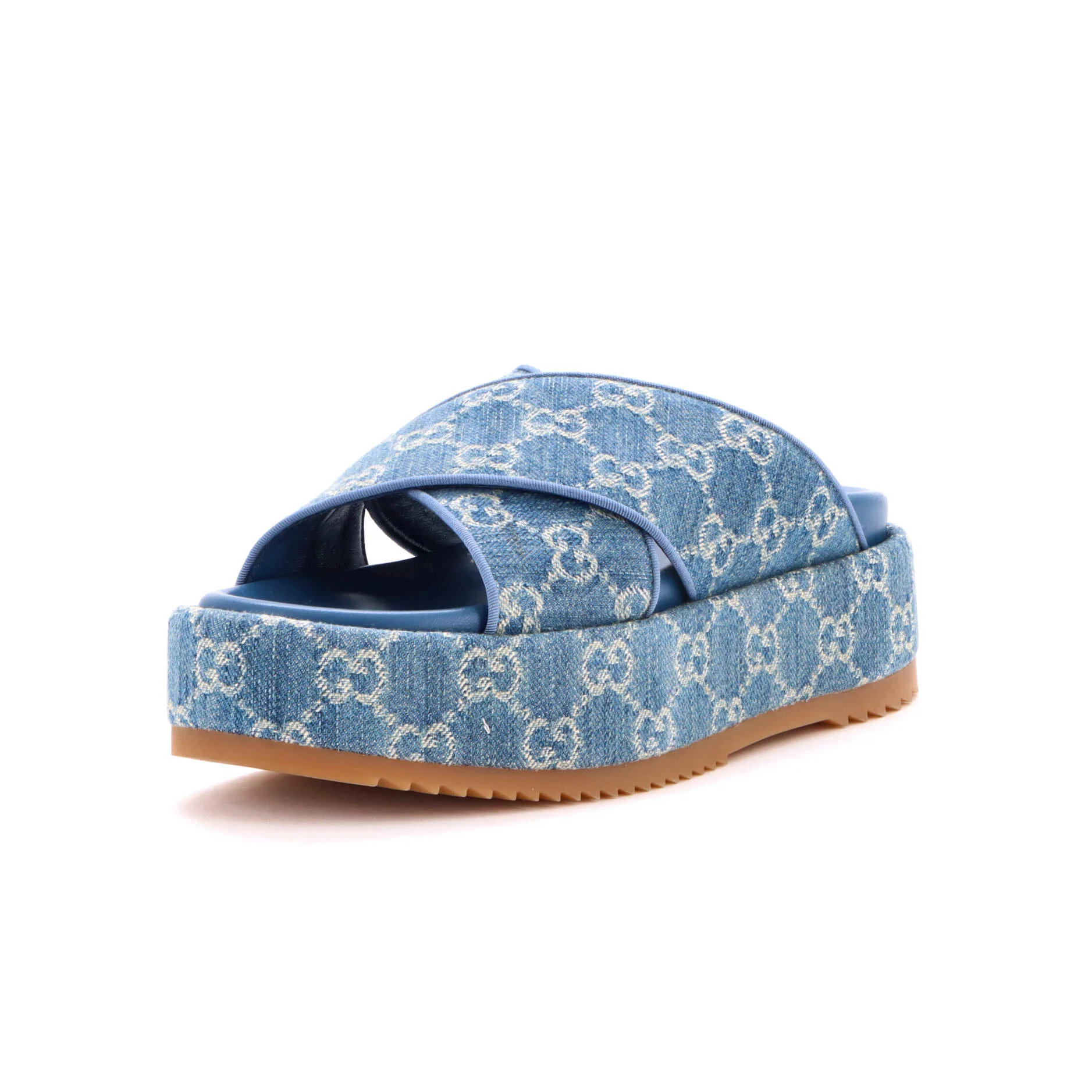 Women's Criss Cross Platform Slide Sandals GG Denim
