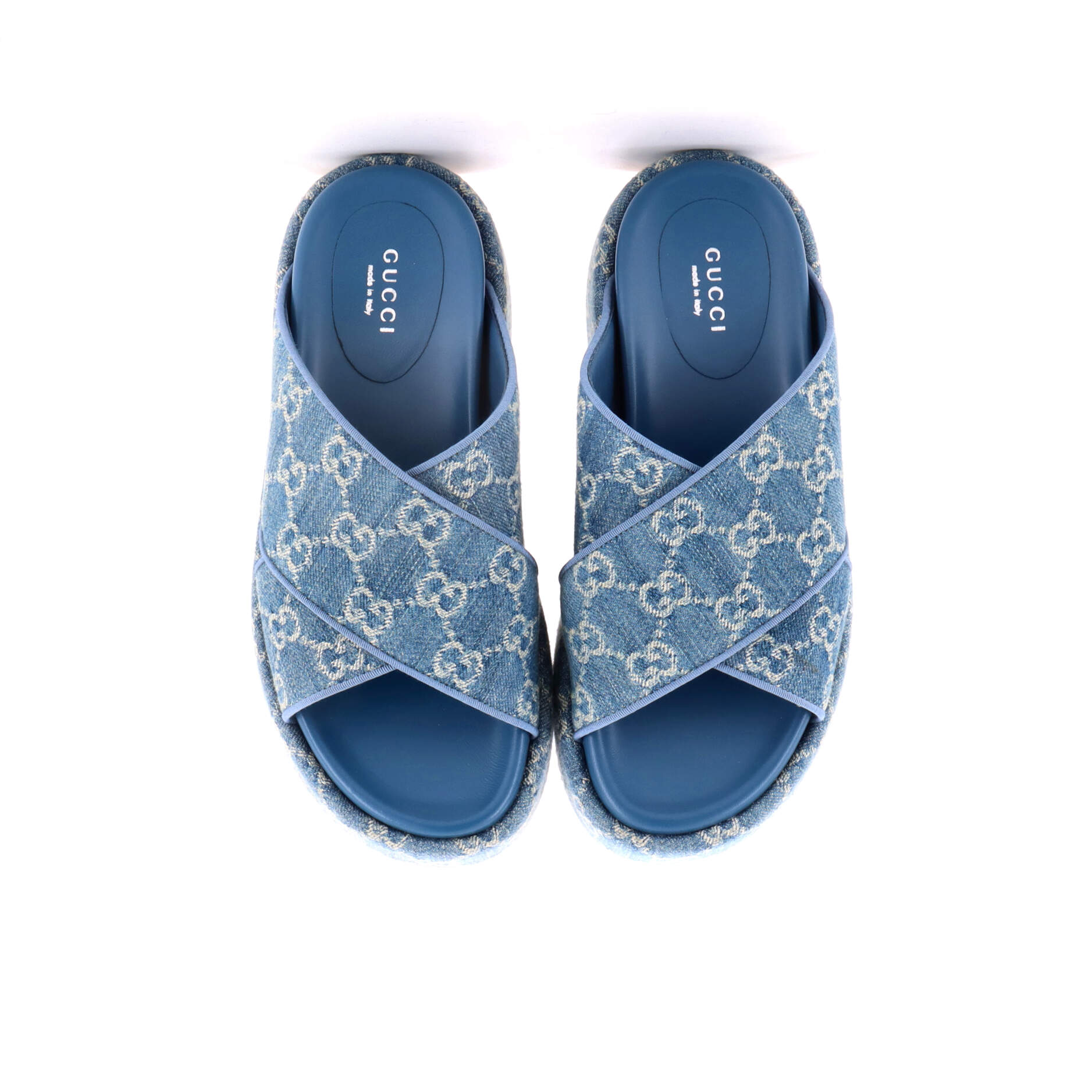 Women's Criss Cross Platform Slide Sandals GG Denim - Image 2