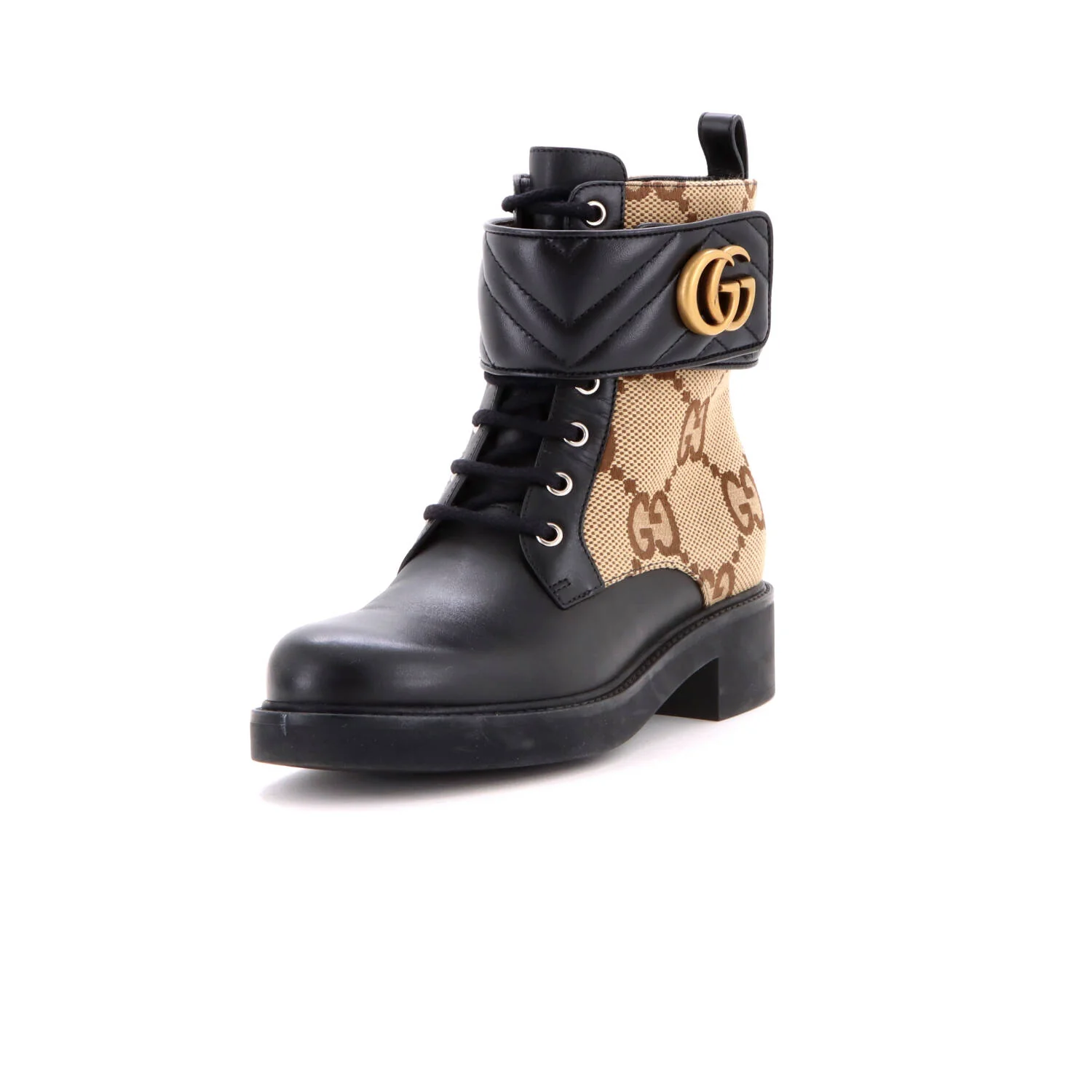 Women's GG Marmont Lace Up Ankle Boots Jumbo GG Canvas and Leather