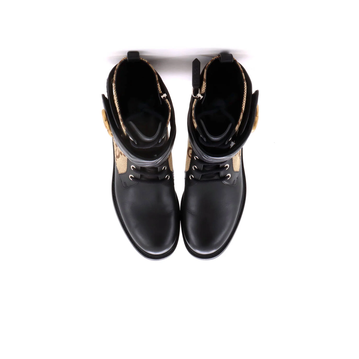Women's GG Marmont Lace Up Ankle Boots Jumbo GG Canvas and Leather - Image 2
