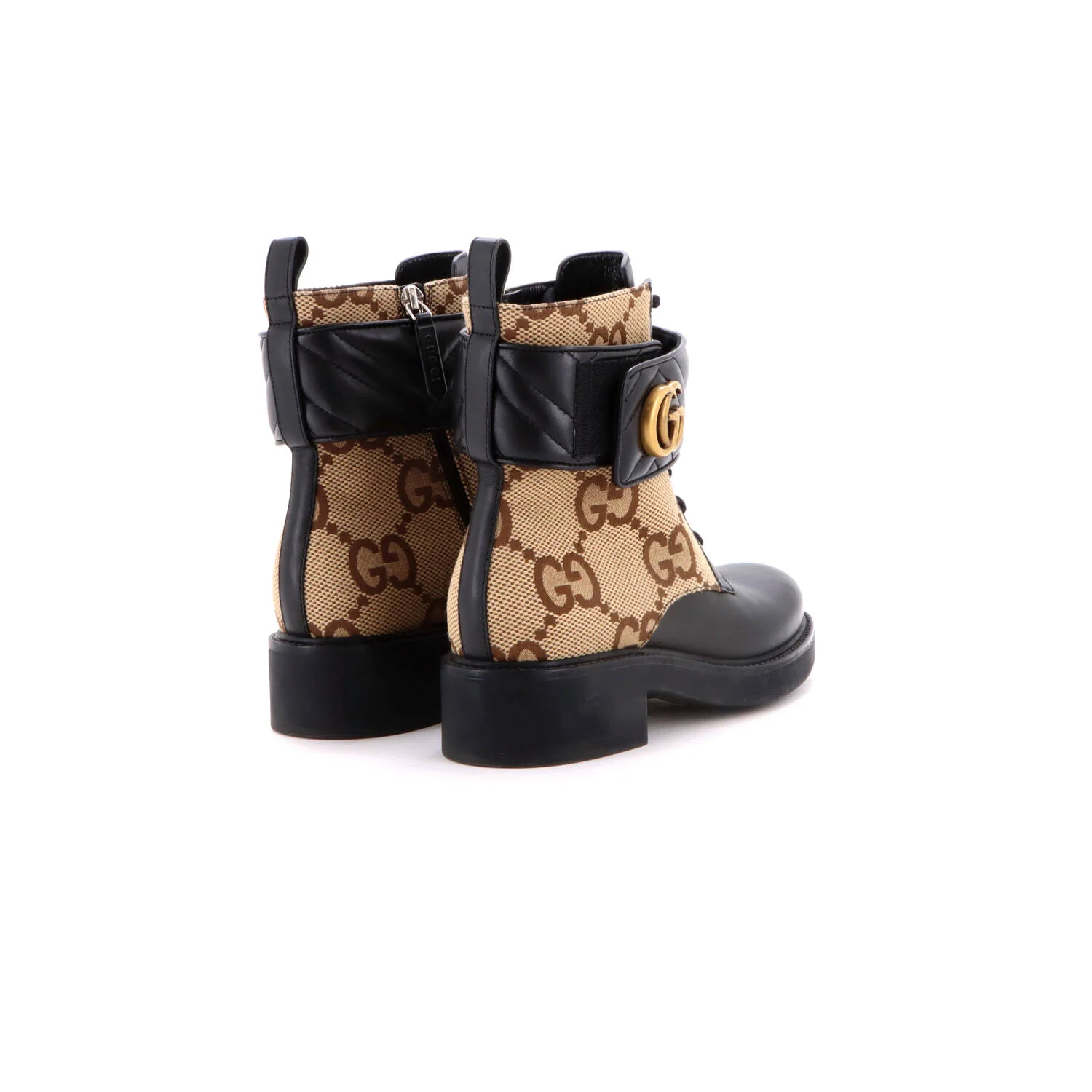 Women's GG Marmont Lace Up Ankle Boots Jumbo GG Canvas and Leather - Image 3