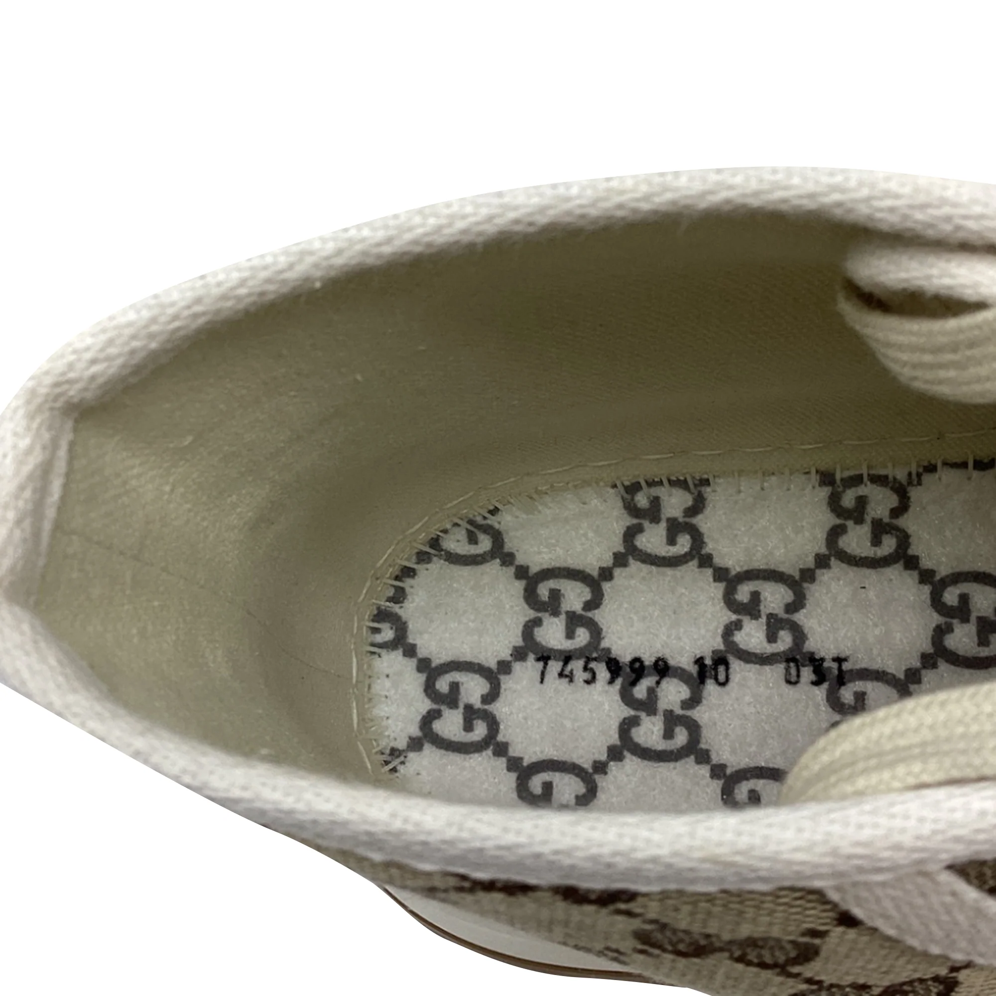 Women's Gucci GG Monogram Tennis 1977 High Top Platform Sneakers in Beige Canvas - Image 10