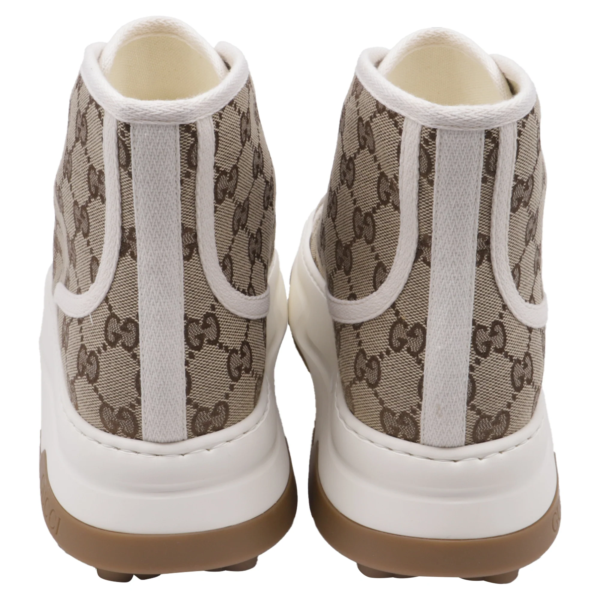 Women's Gucci GG Monogram Tennis 1977 High Top Platform Sneakers in Beige Canvas - Image 5