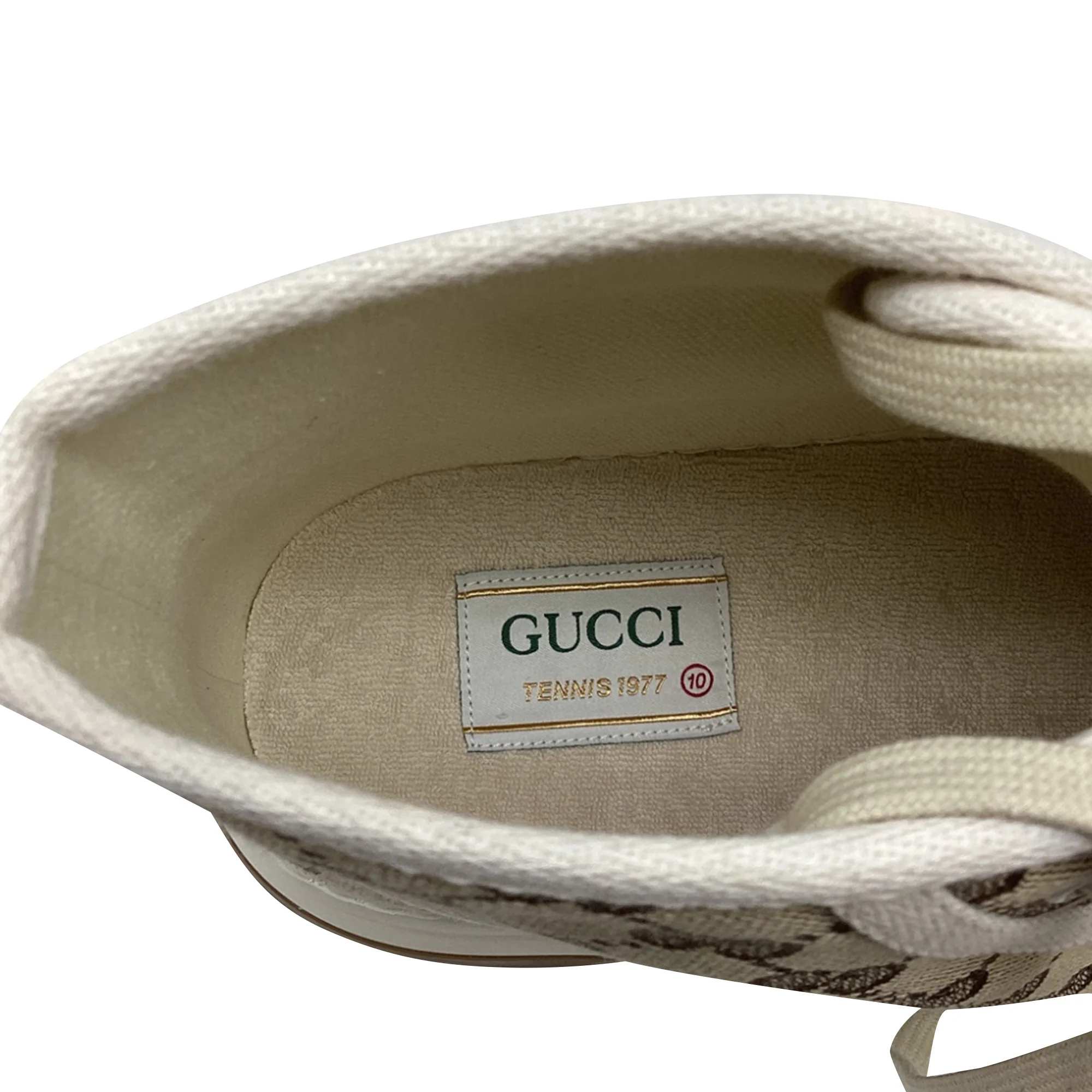 Women's Gucci GG Monogram Tennis 1977 High Top Platform Sneakers in Beige Canvas - Image 9