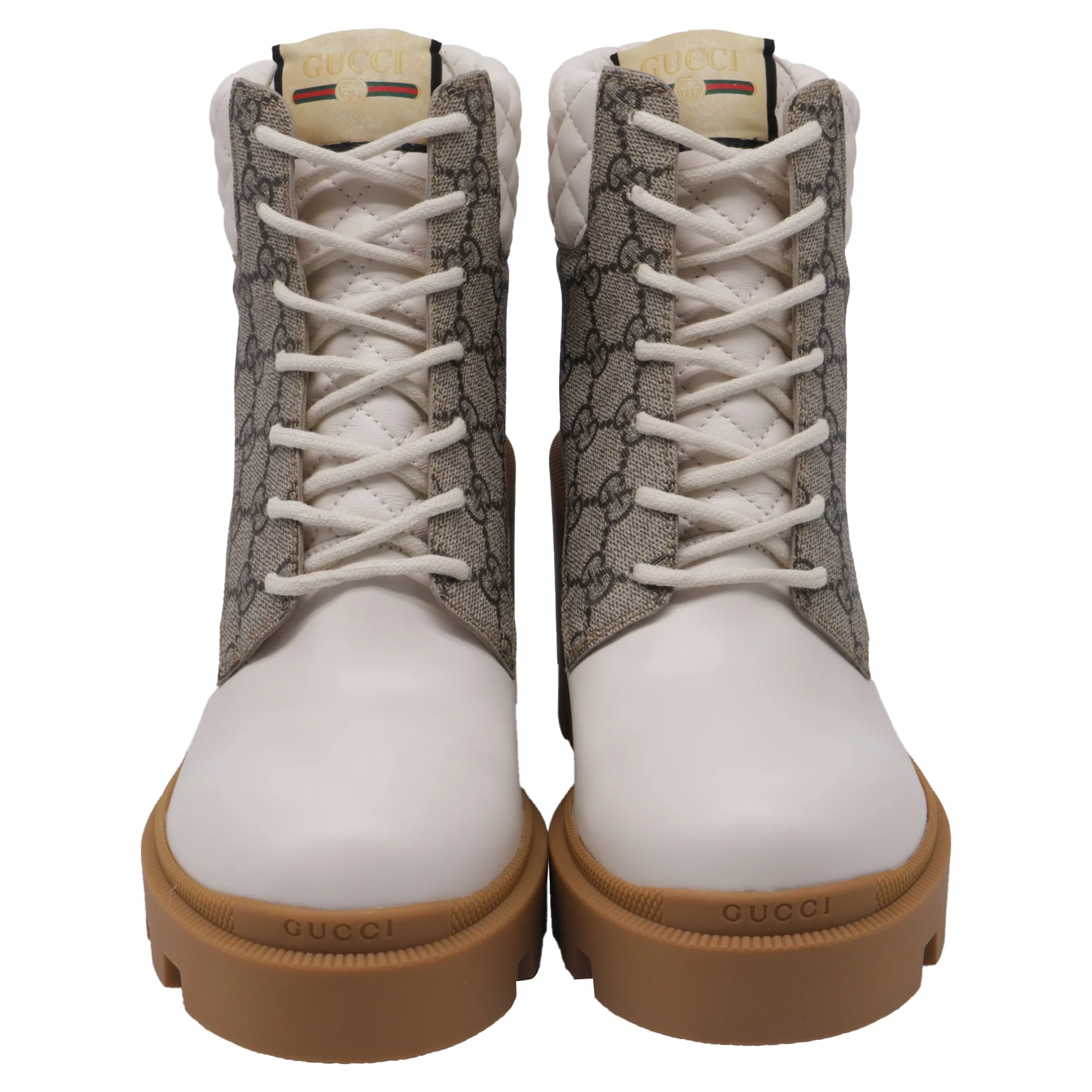Women's Gucci GG Quilted Platform GG Canvas Lug Sole Ankle Boots in White Leather - Image 2