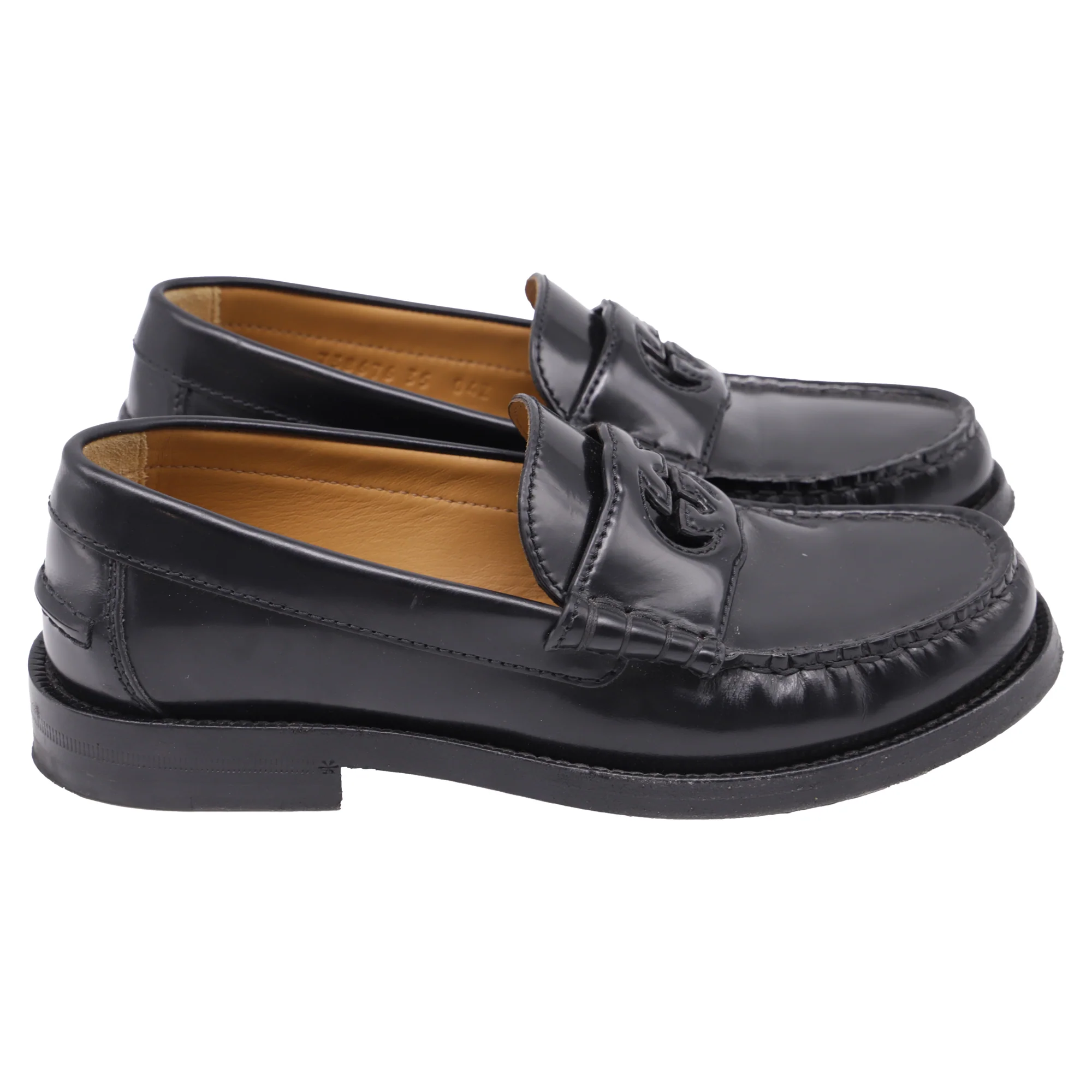 Women's Gucci Millennial Ribot Cut Out Interlocking G Loafers in Black Leather