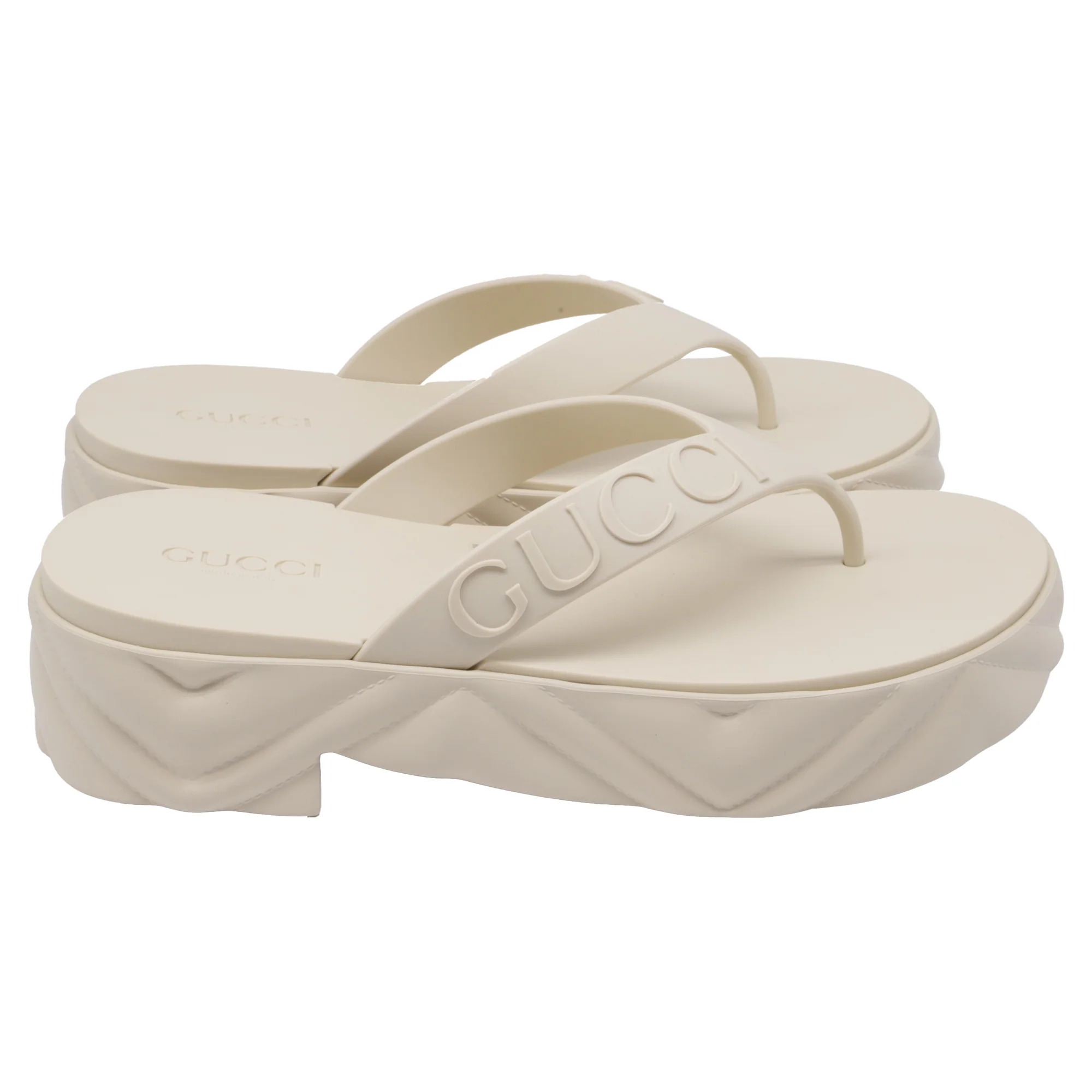 Women's Gucci Tarifa 50 Logo-Embossed Thong Sandals in Beige Rubber
