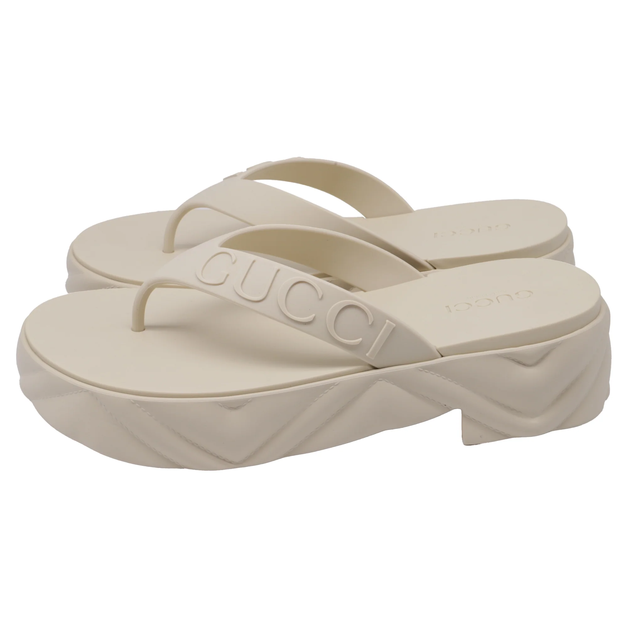 Women's Gucci Tarifa 50 Logo-Embossed Thong Sandals in Beige Rubber - Image 4