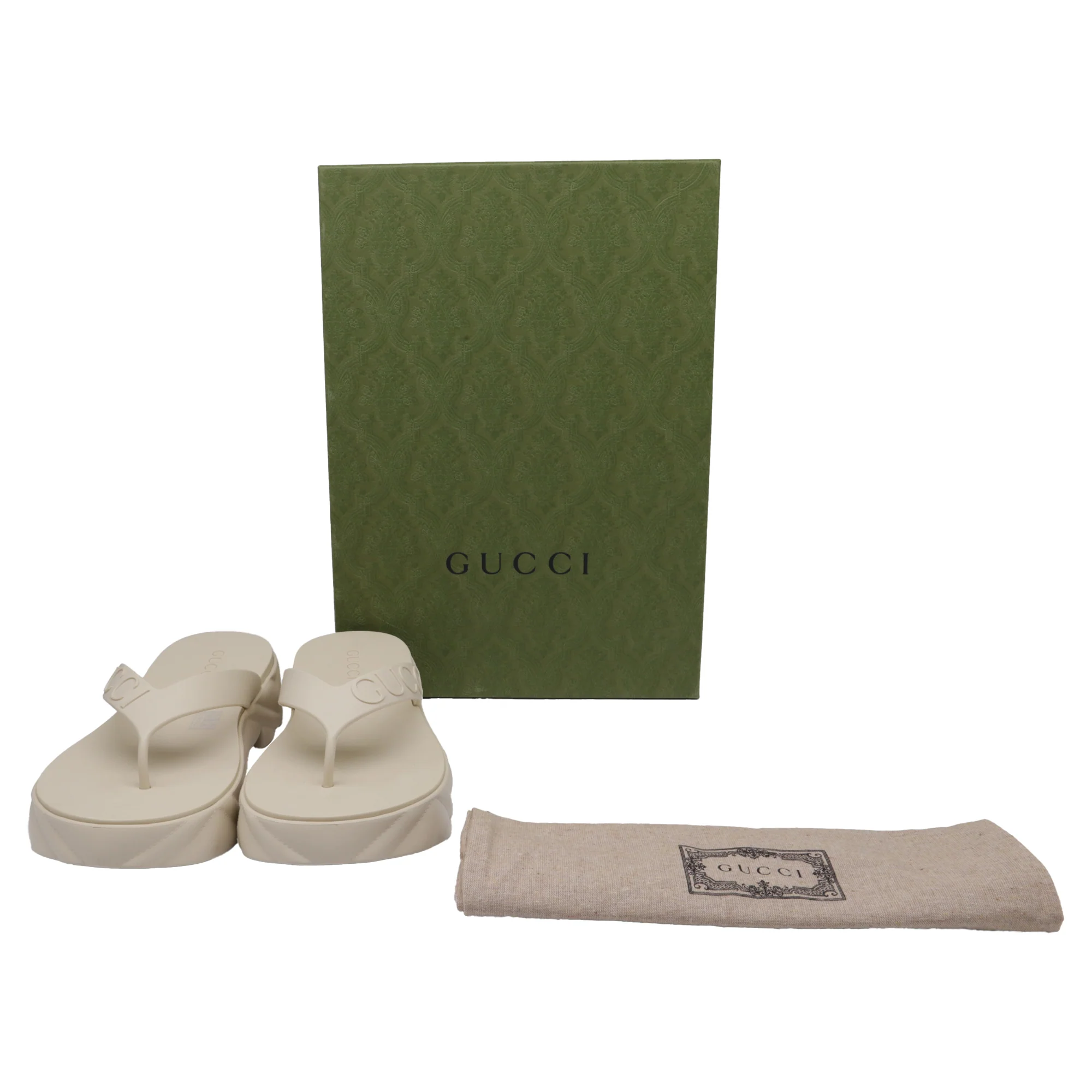 Women's Gucci Tarifa 50 Logo-Embossed Thong Sandals in Beige Rubber - Image 9