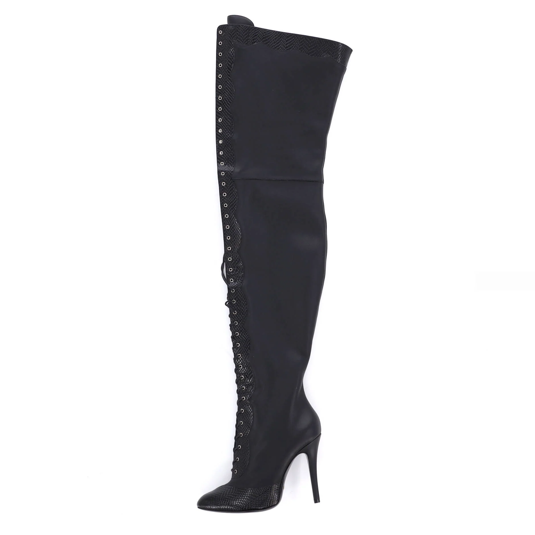 Women's Harriet Over The Knee Boots Leather and Python Embossed Leather