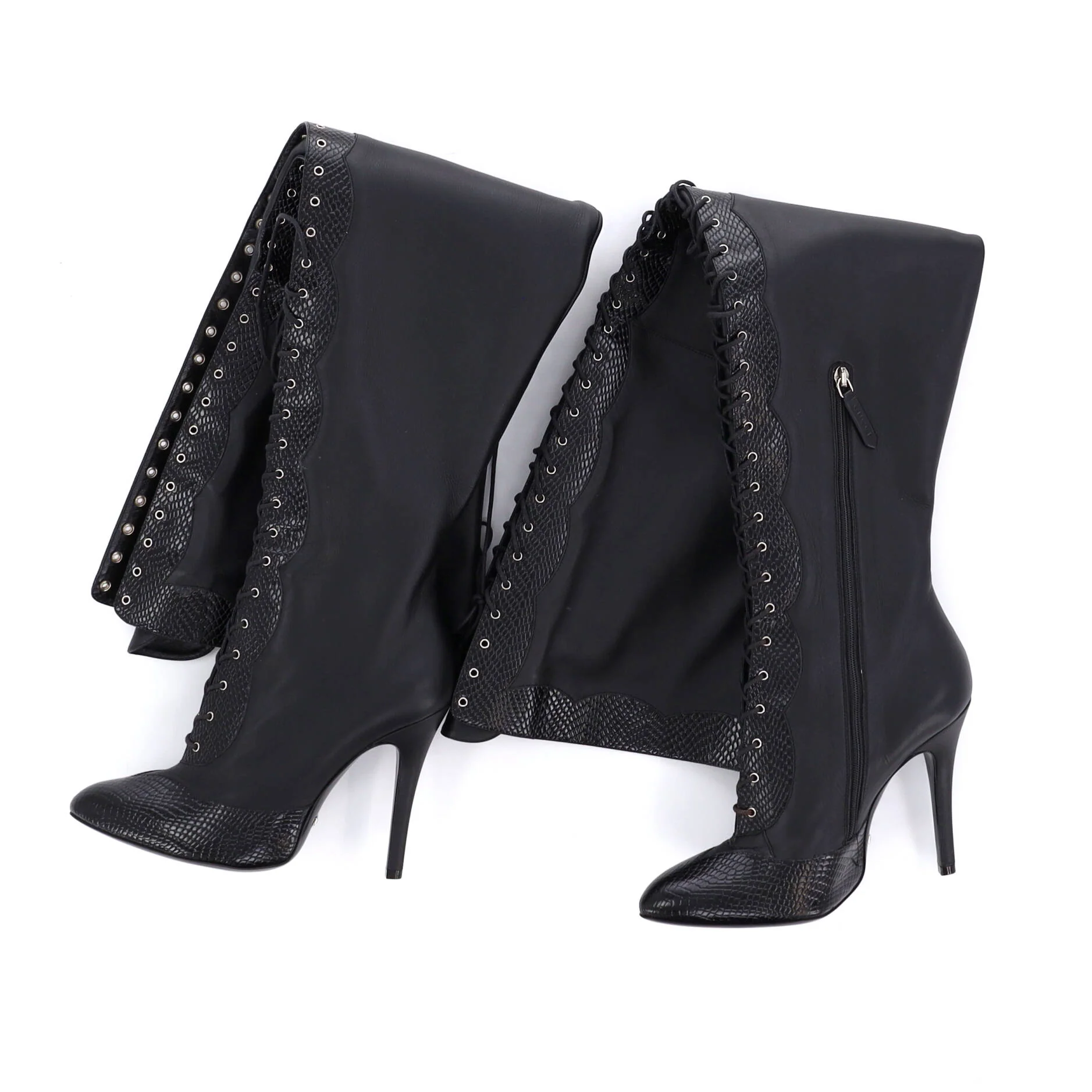 Women's Harriet Over The Knee Boots Leather and Python Embossed Leather - Image 5
