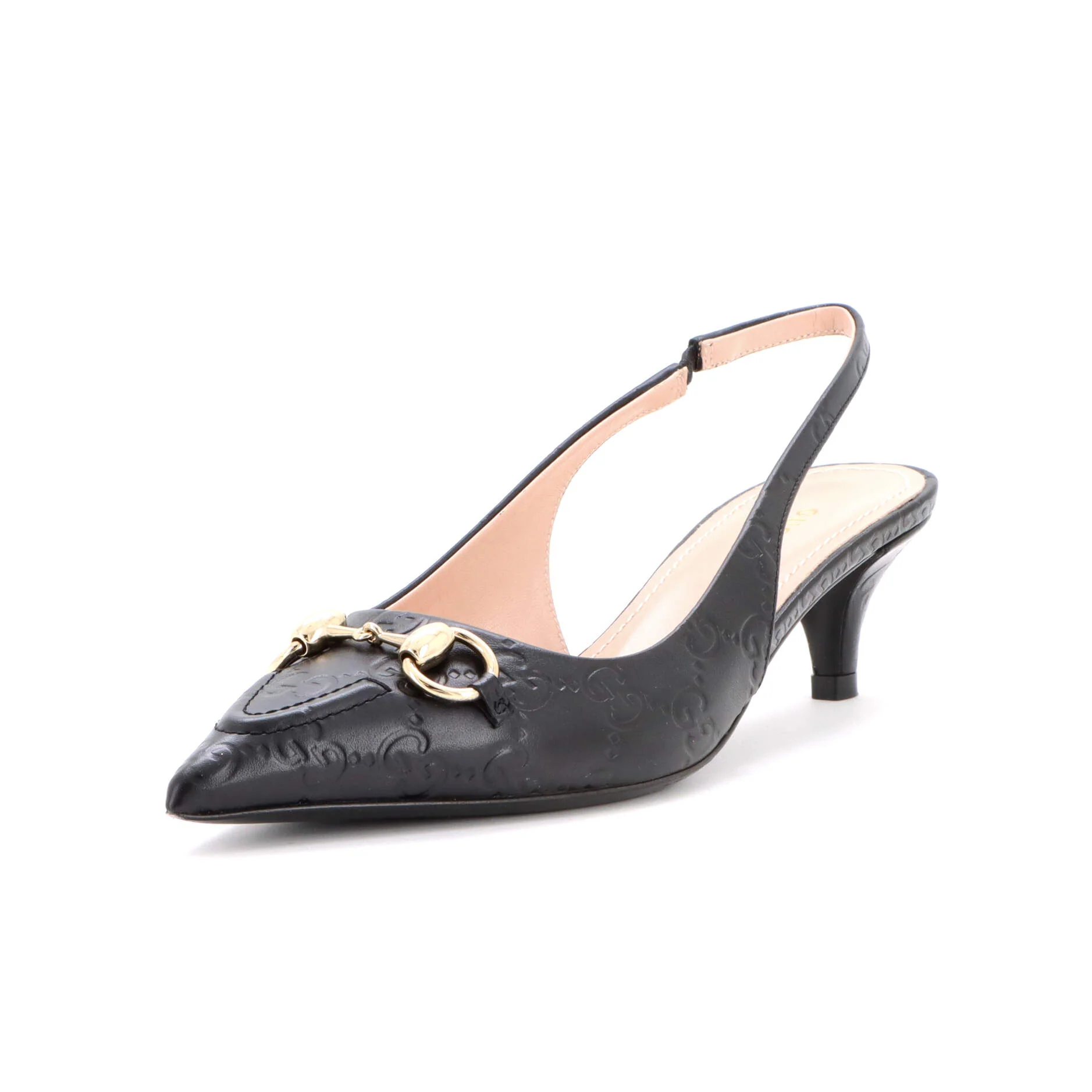 Women's Horsebit Pointed Toe Slingback Pumps GG Embossed Leather