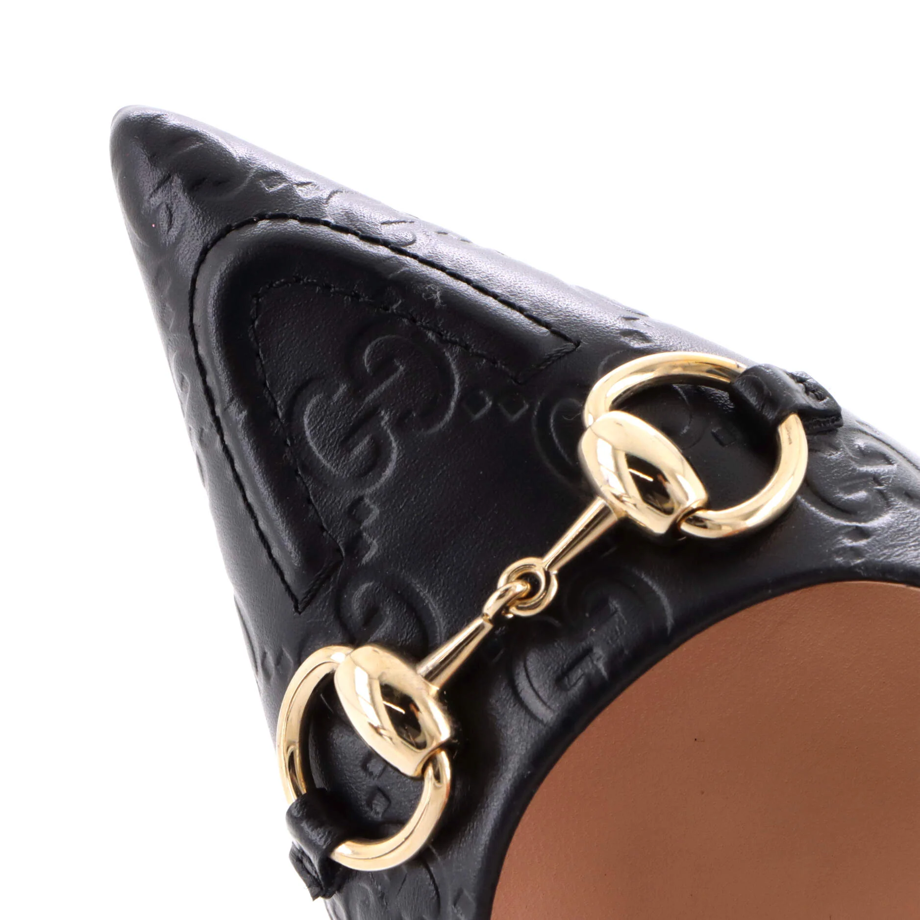 Women's Horsebit Pointed Toe Slingback Pumps GG Embossed Leather - Image 5