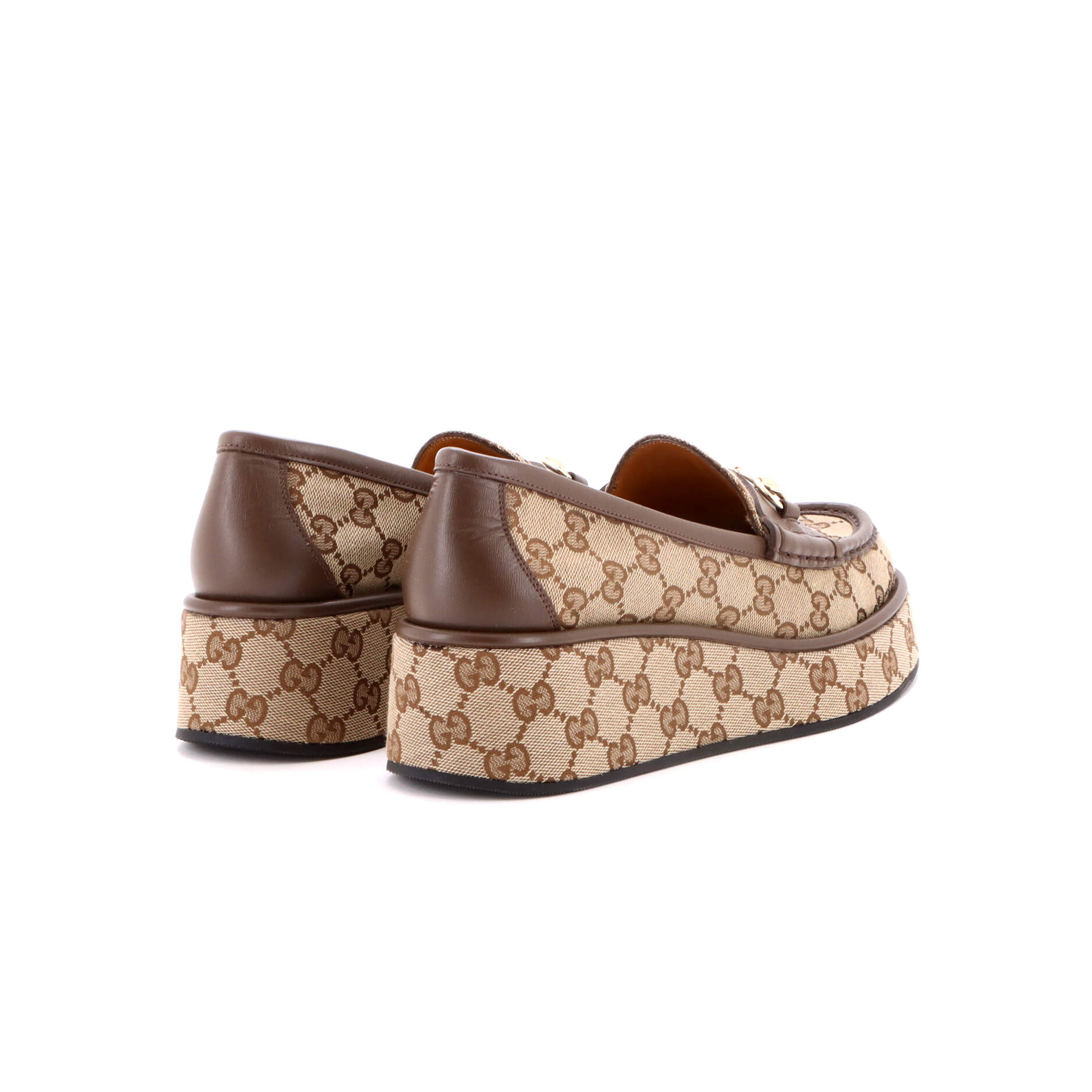 Women's Horsebit Wedge Platform Loafers GG Canvas with Leather - Image 3