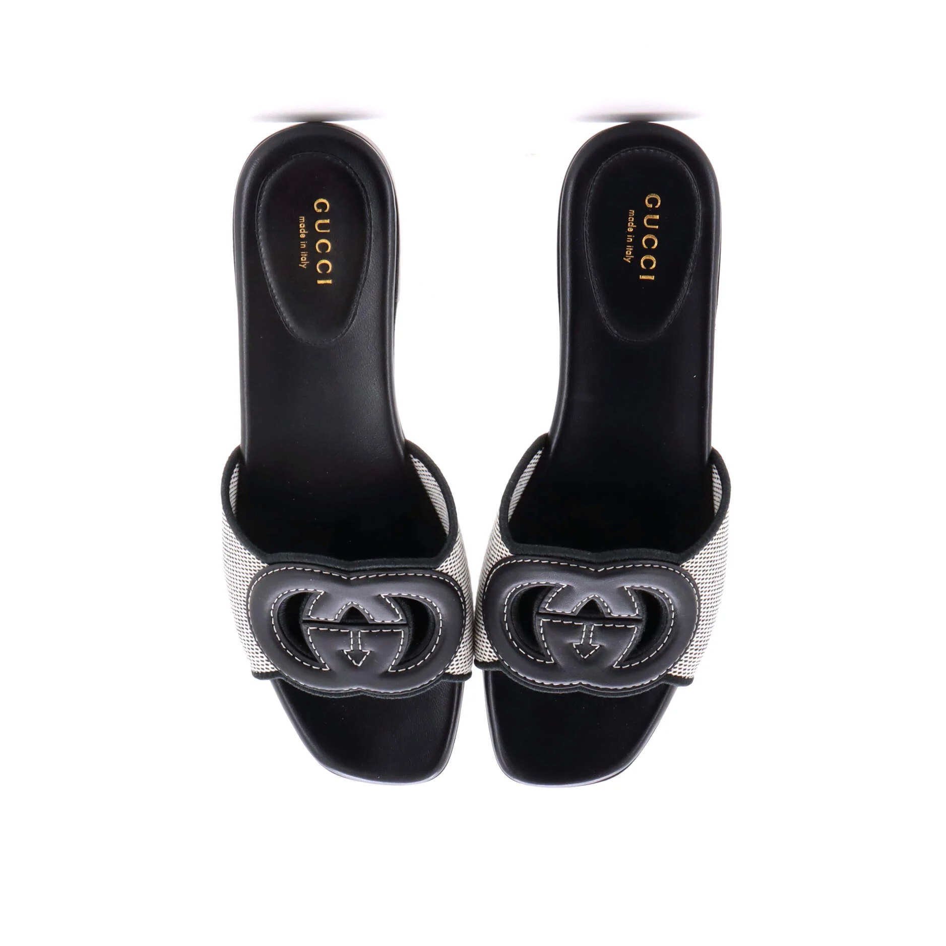 Women's Interlocking G Cut-Out Slide Sandals Canvas and Leather - Image 2