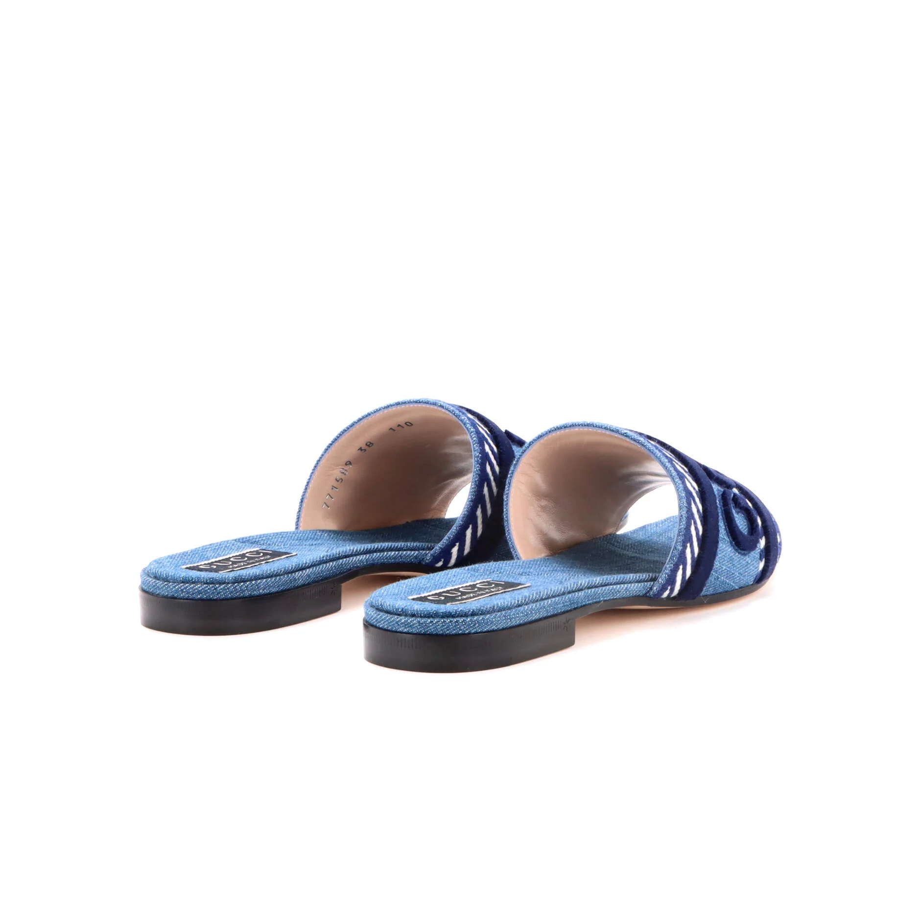 Women's Logo Slide Sandals Embroidered Denim - Image 3