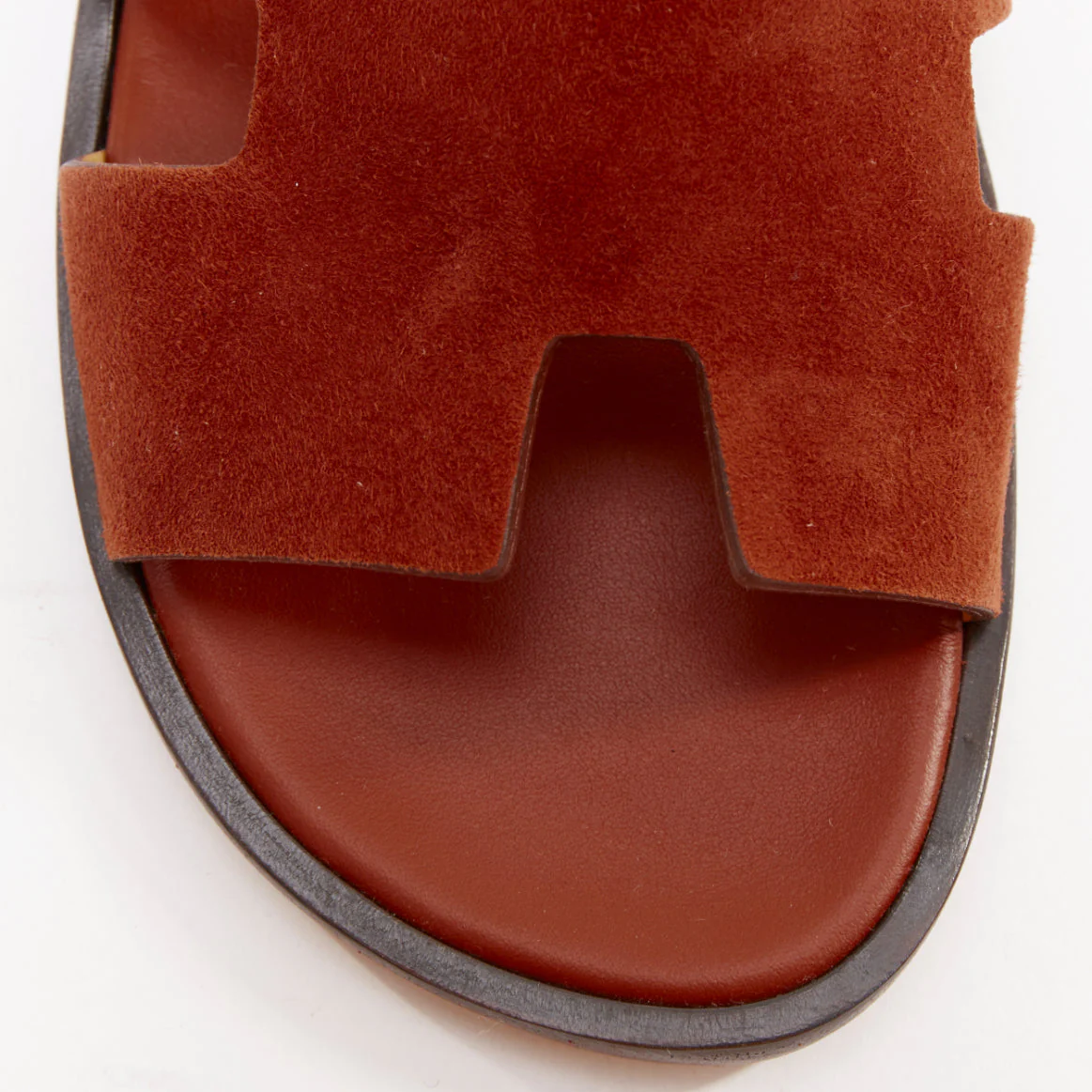 Men's HERMES Izmir brown suede goatskin leather H cut out flat sandals EU41 - Image 6