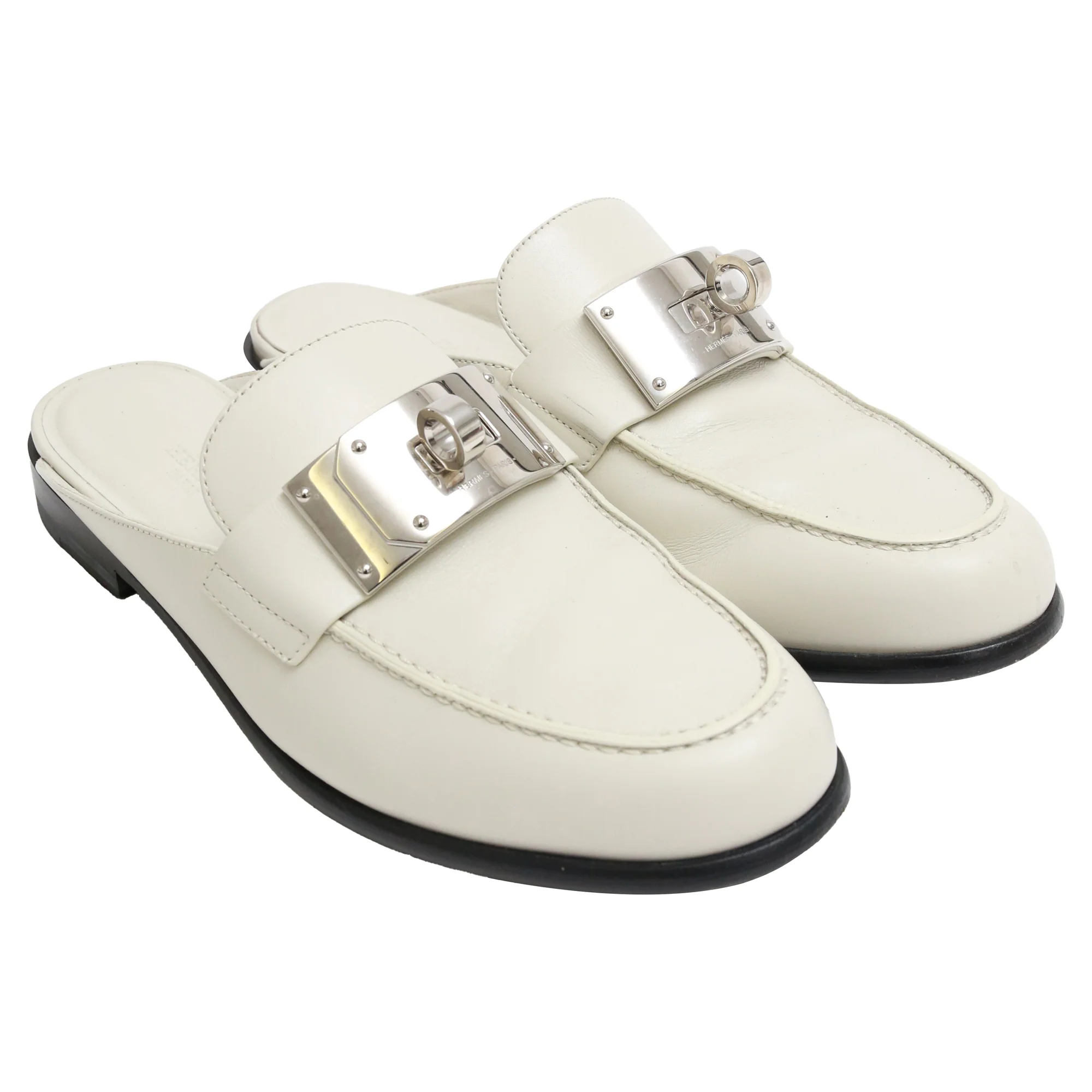 Women's Hermès Iota Mules in White Leather - Image 4