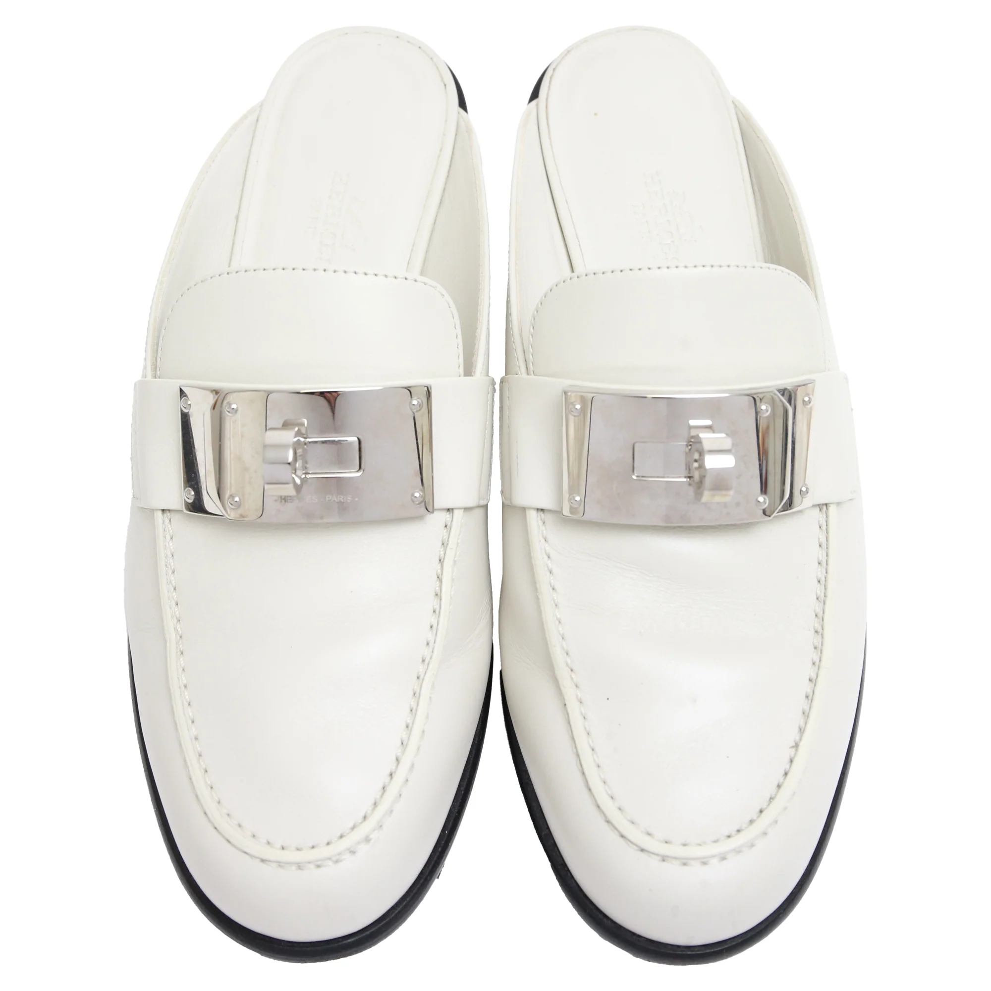 Women's Hermès Iota Mules in White Leather - Image 5
